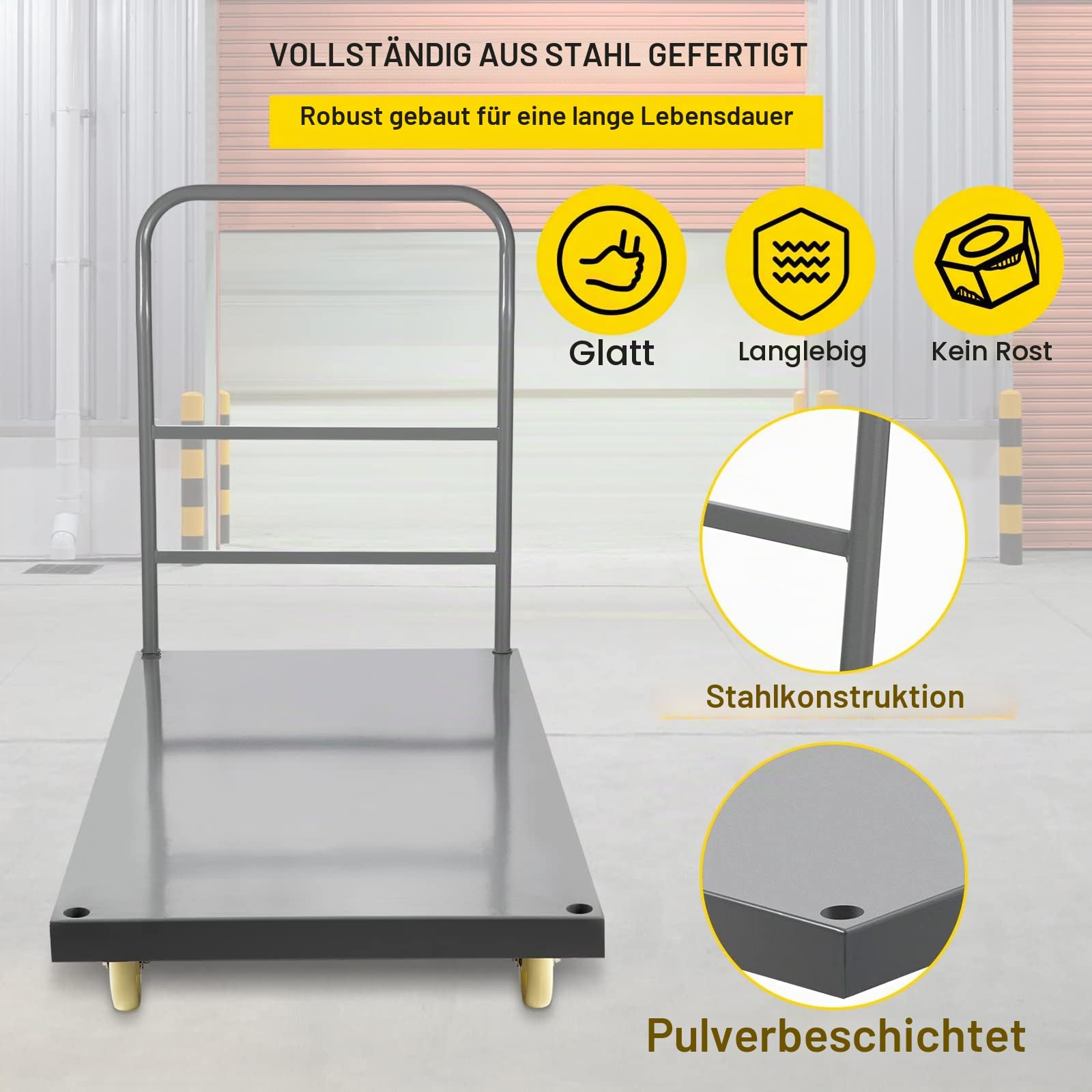 VEVOR Plattformwagen 907 kg Tragkraft Transportwagen, 125 mm Rollendurchmesser Lagerwagen, Ladefläche 1200 x 610 mm Lastenwagen Klappbar, Paketwagen mit Antirutschbeschichtung, Transportkarre Metall