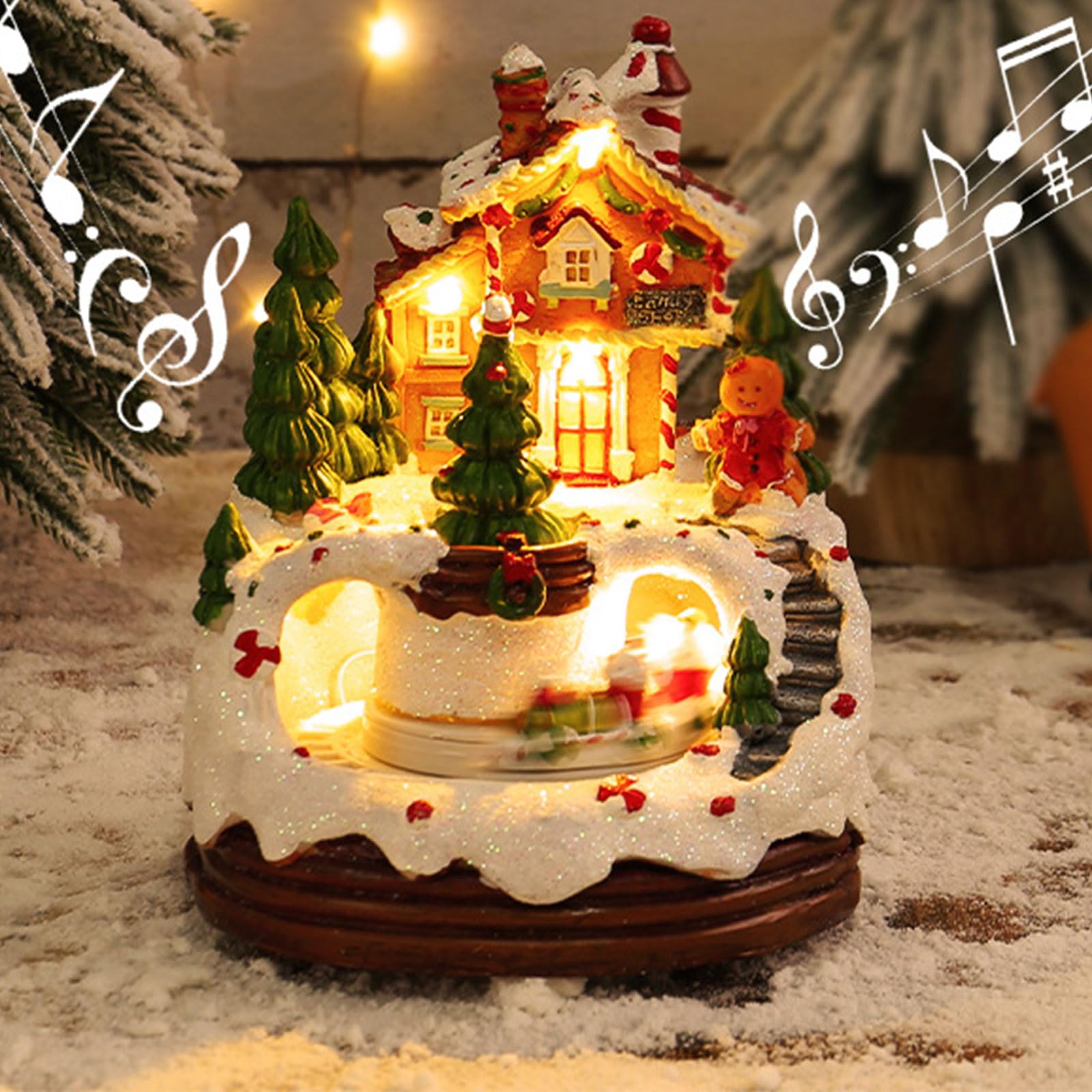 Casa luminosa in resina con musica deliziosa decorazione natalizia per uffici di famiglia e negozio decorazione da tavolo