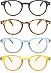 Blue Lunettes de lecture à bloc lumineux Femmes Dames Petits lecteurs ronds +0.75 Verres pour petite tête/façade noir/tortoise/bleu transparent et orange paquet de 4