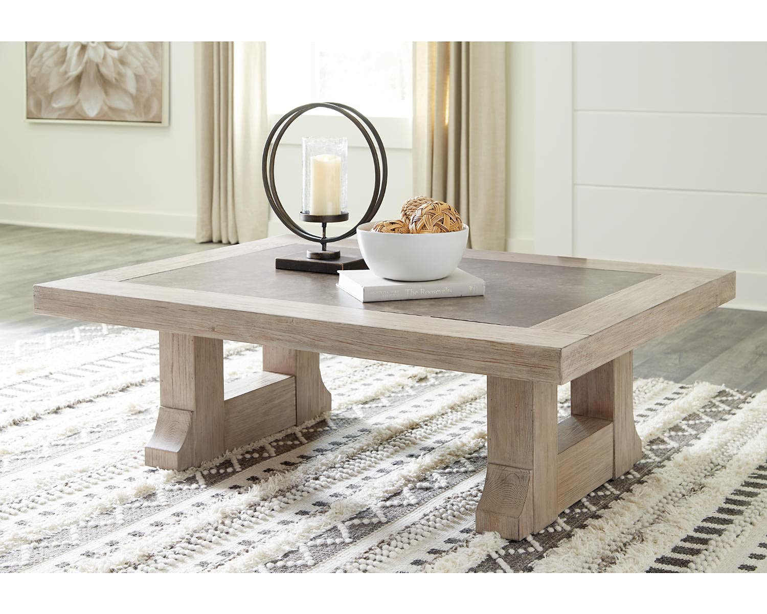 Signature Design by Ashley Hennington Rectangular Coffee Table, 54 Inch W x 40 Inch D x 18 Inch H, Light Brown