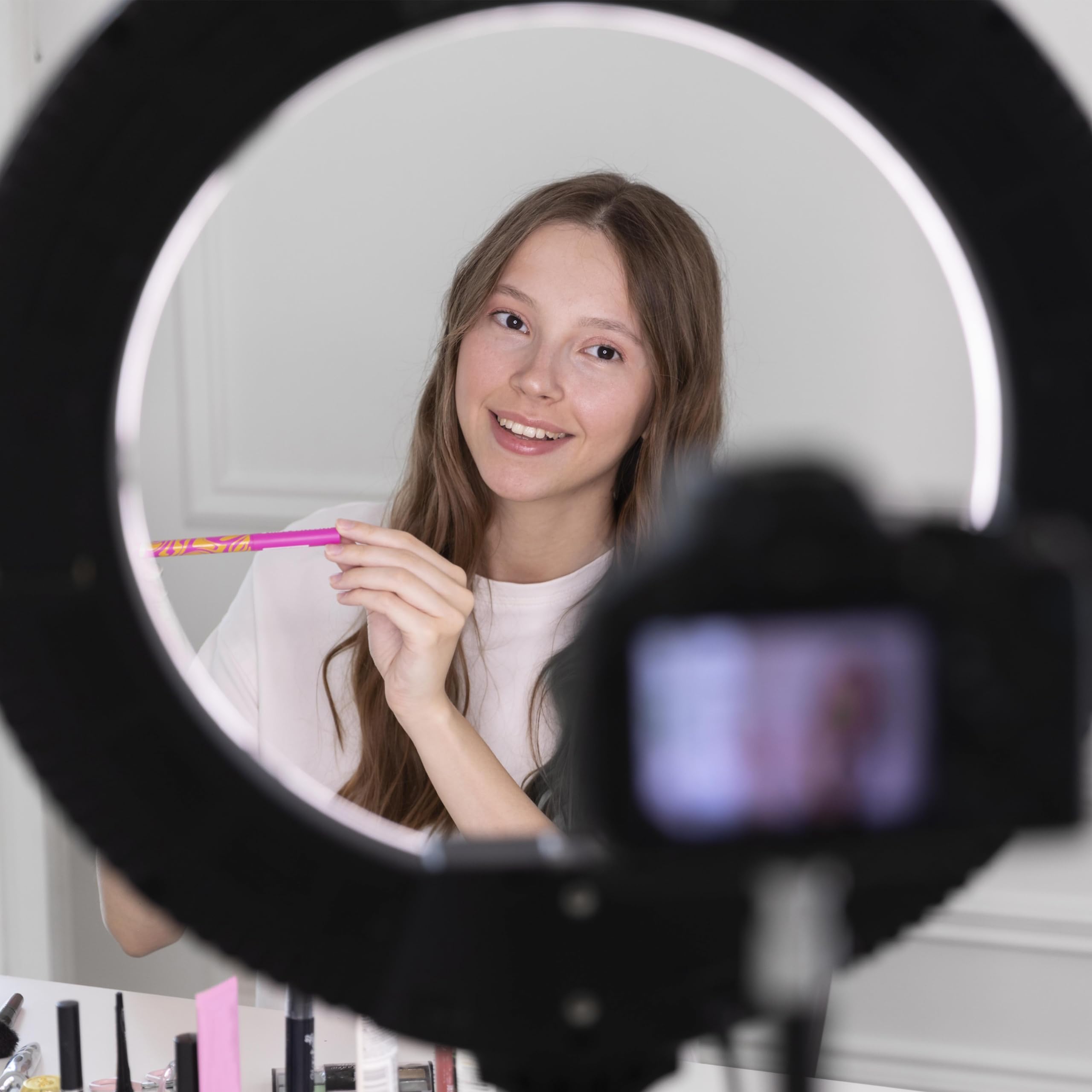 Retoo Luce ad Anello LED Ring Light per Selfie Staffa Triangolare 3 Modalità Illuminazione Trucco Fotografia Video Live Streaming Smartphone