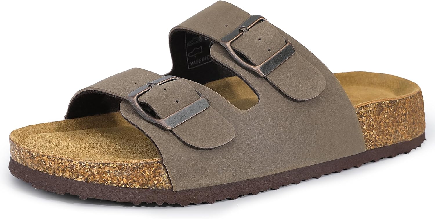HOMETRUE Womens Sandals Cork Footed Flat Womens Slides Sandals Adjustable Buckle Straps Durable Sandal for Women