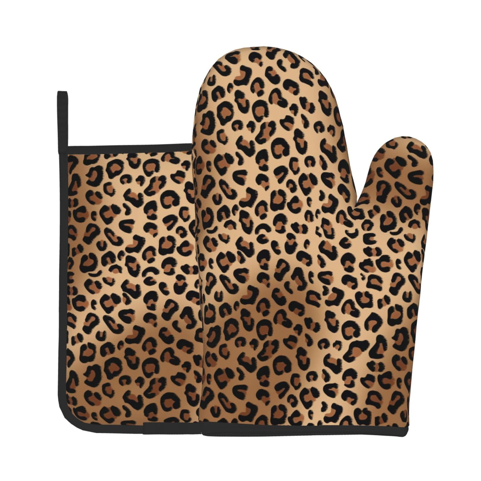 Brown Leopard Oven Mitts and Pot Holders Sets Animal Prints Oven Mitts Heat Resistant Striped Spots Kitchen Gloves Hot Pads Two Piece Set for Cooking Baking Grilling BBQ