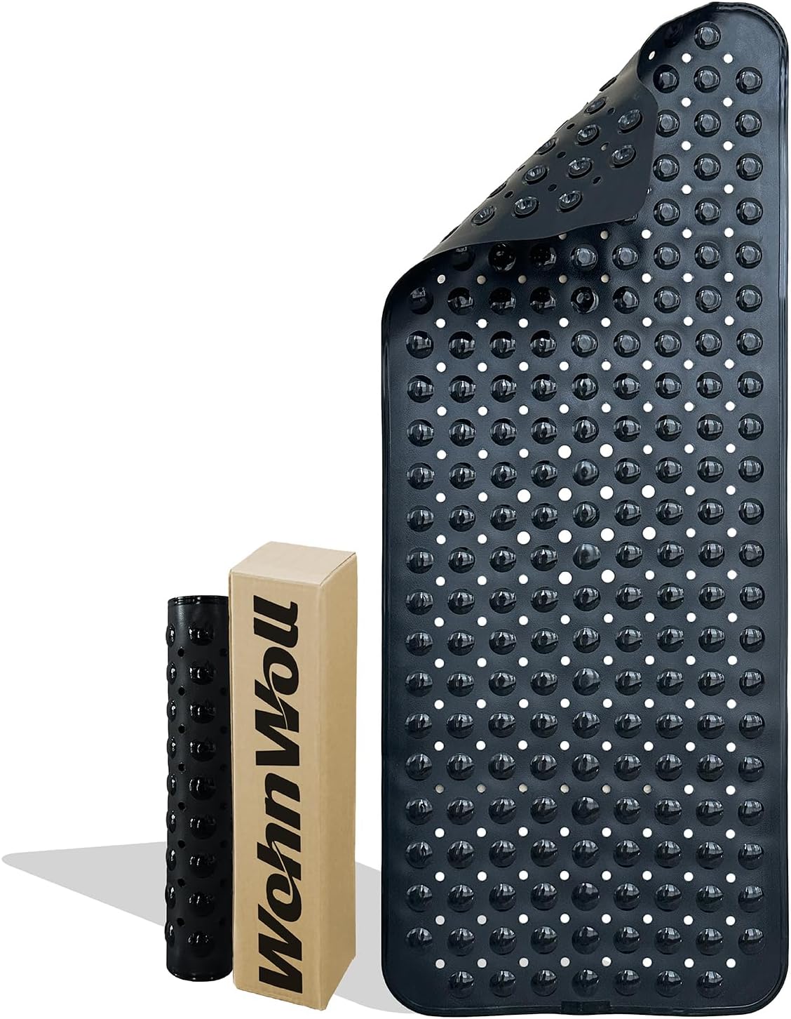 Non-Slip Bath Tub Mat, Extra Large 40x16 Inch Shower Mat with Suction Cups & Drain Holes, Quick Dry Soft Mat for Bathroom Floor Safety, Bubble Style, Black