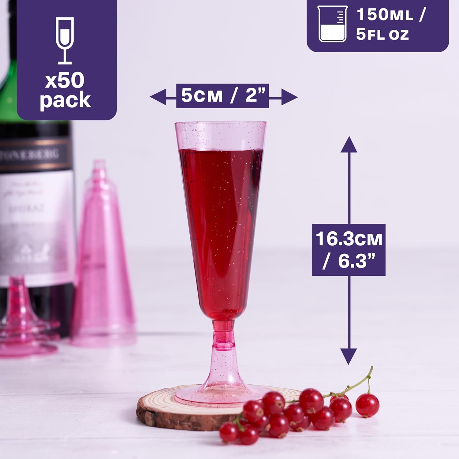 MATANA 50 Glitter Pink Champagne Flutes Plastic Champagne Glasses 5 oz, Reusable Pink Plastic Wine Glasses, Copas De Plastico Para Brindis, Toasting Glasses for Wedding, Bridal Shower, Girl's Party - Image 3