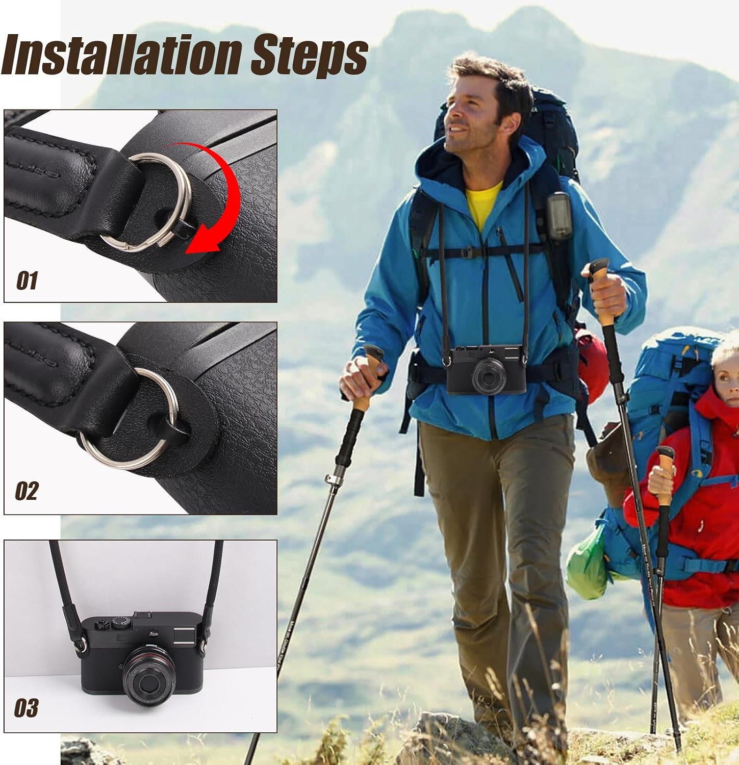 ARVOK 2 Pack Camera Strap with Camera Wrist Strap, 110cm Climbing Rope Camera Strap, Camera Neck Shoulder Strap for Nikon Canon Sony Fuji Micro Single and SLR DSLR Camera