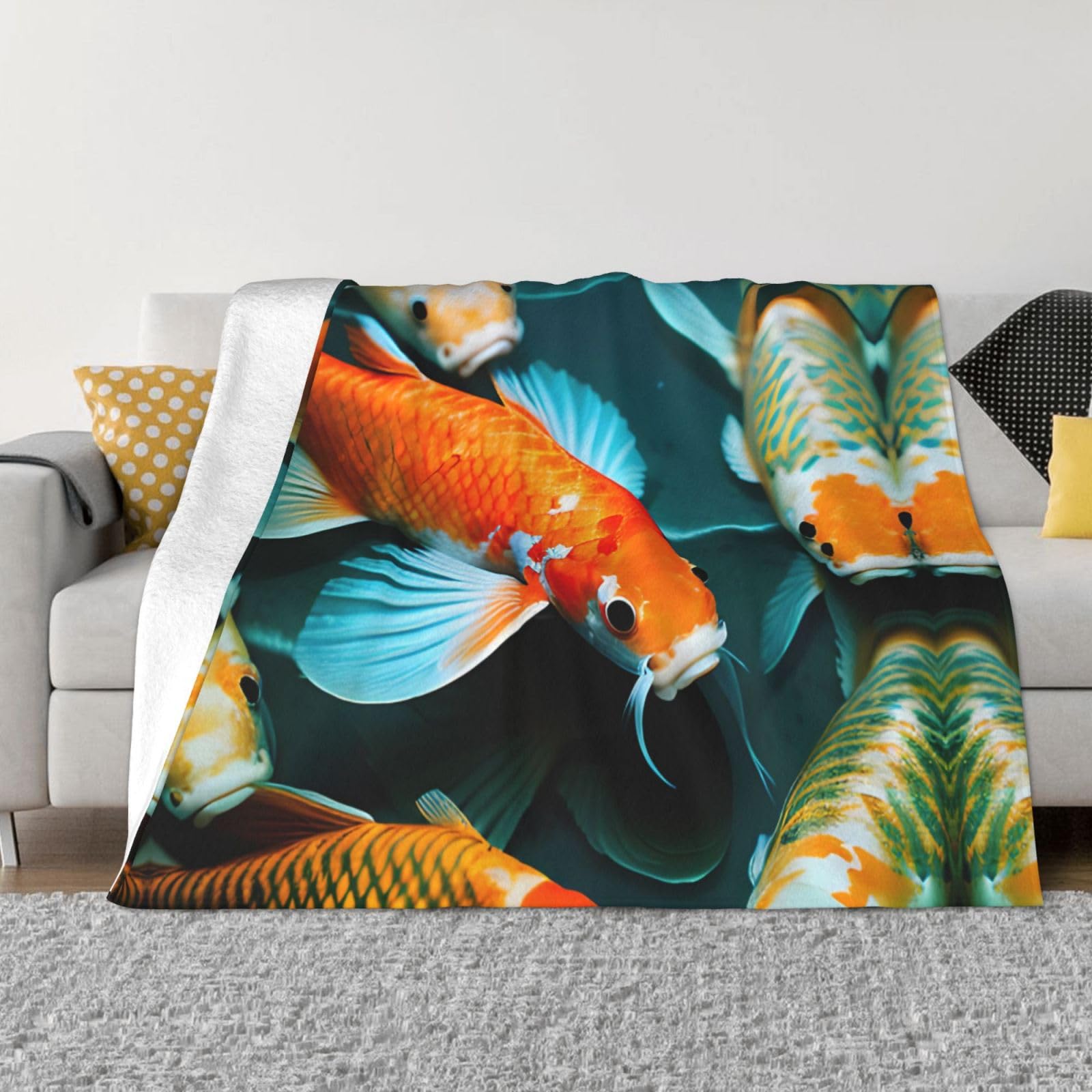 Couverture polaire Koi HD : douceur et chaleur pour canapé