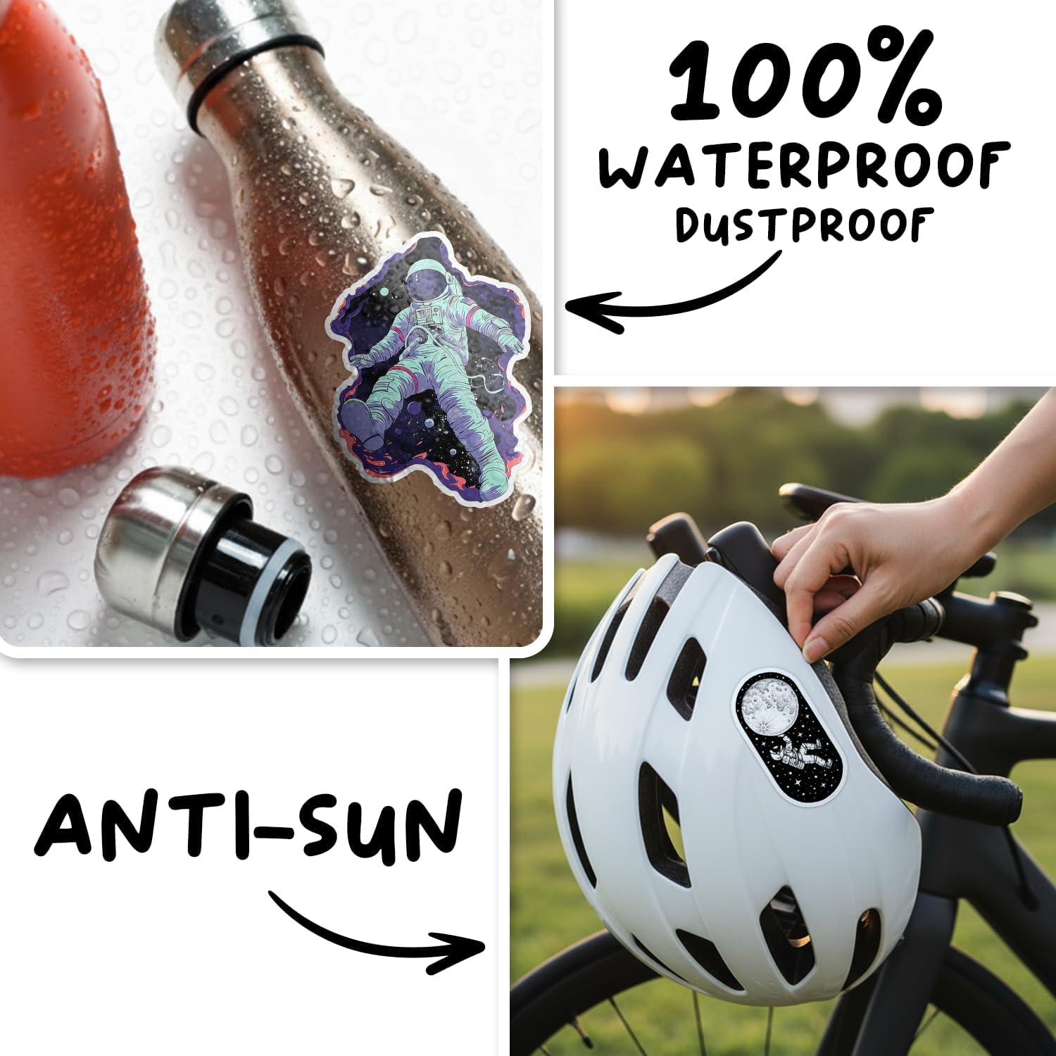 100pcs Space Stickers for Water Bottles, Astronaut Vinyl Sticker for Hydroflask Helmet Laptop Skateboard, Waterproof Decals Gifts for Kids Teens Boys Adults