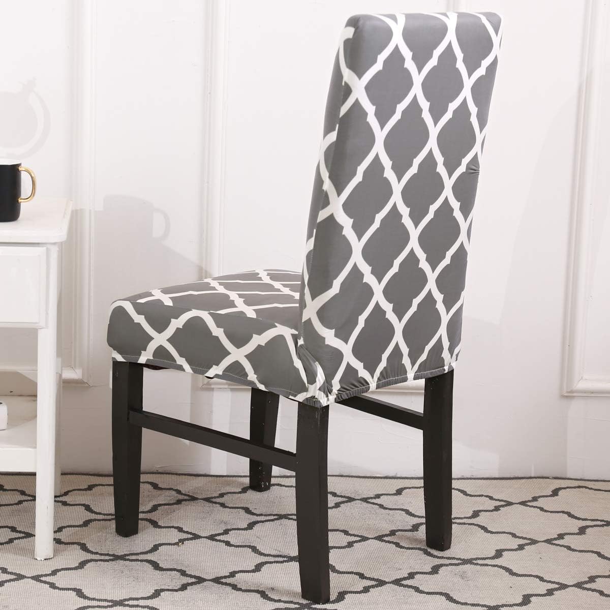 Exclusive Special Dining Chair Cover Seat Protector Super Fit Slipcover Stretch Removable Washable Soft Spandex Fabric for Home Hotel Dining Room Ceremony Banquet Wedding Party Restaurant (A-Grey, 6 Per Set)