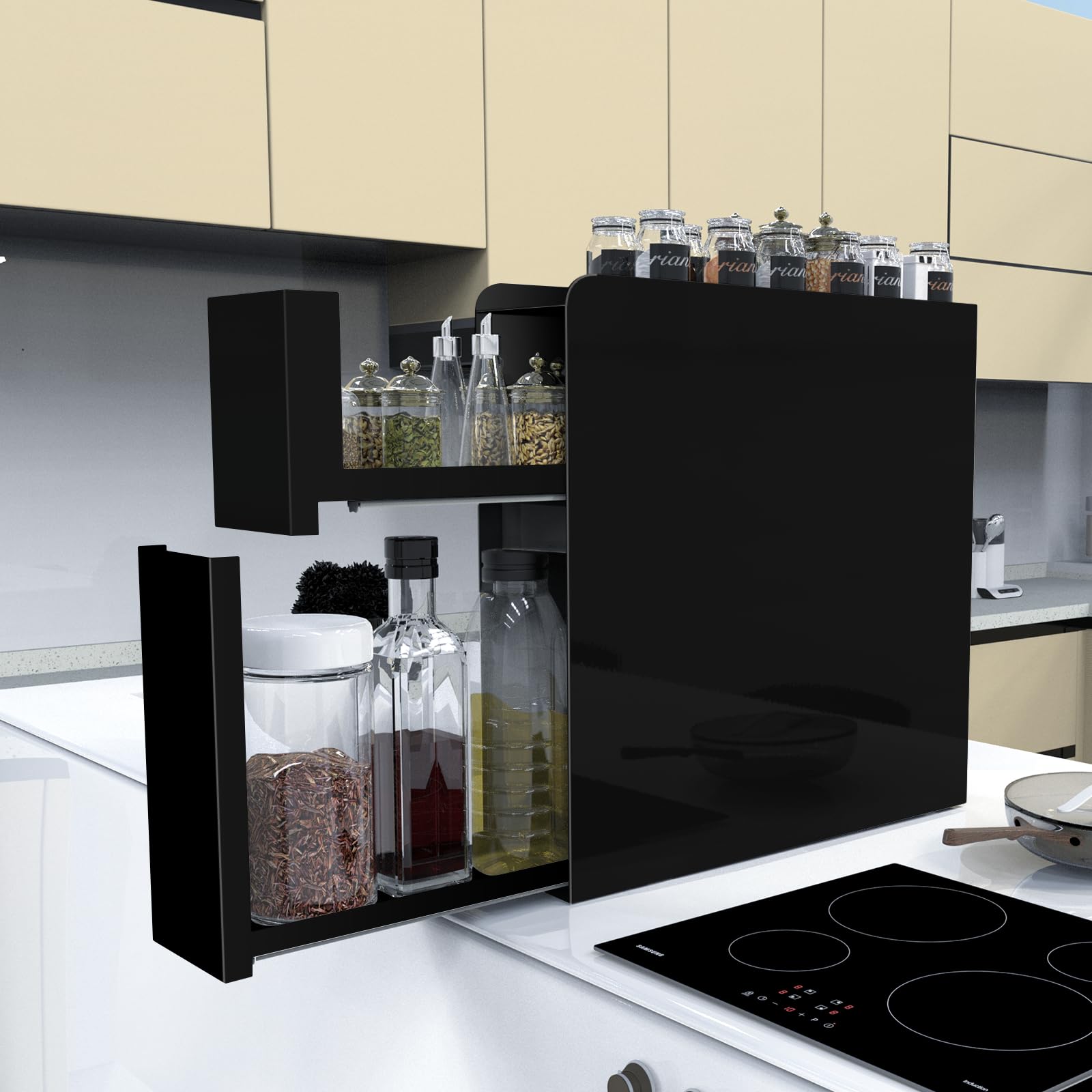 Amazon｜ママ倉 隠せる調味料ラック 2段 幅12.4cm 奥行50cm 高さ50cm