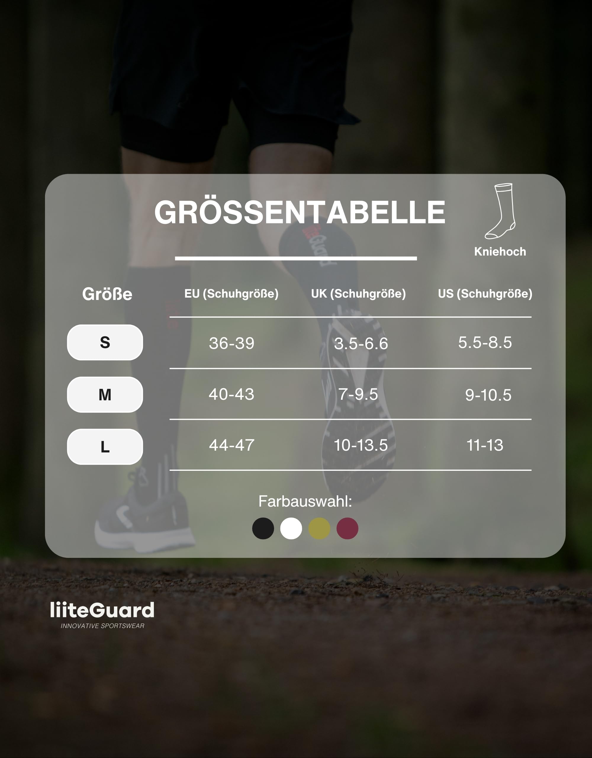 liiteGuard Shin-Tech Grip Running Kompressionssocken für Herren und Damen | Für Sport Laufen Fussball | Läufer Kompressionsstrümpfe Schonend für Achillessehne Schienbein Knöchel
