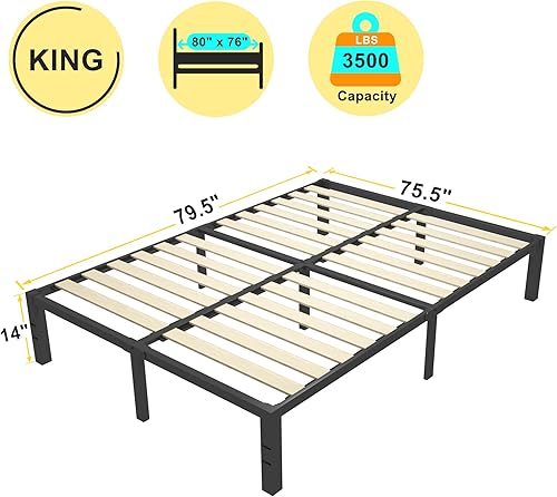 Miniatura 28 de ROIL Bastidores de cama de tamaño individual de 18 pulgadas con listones de madera anchos, plataforma resistente de 3500 libras, no necesita somier,