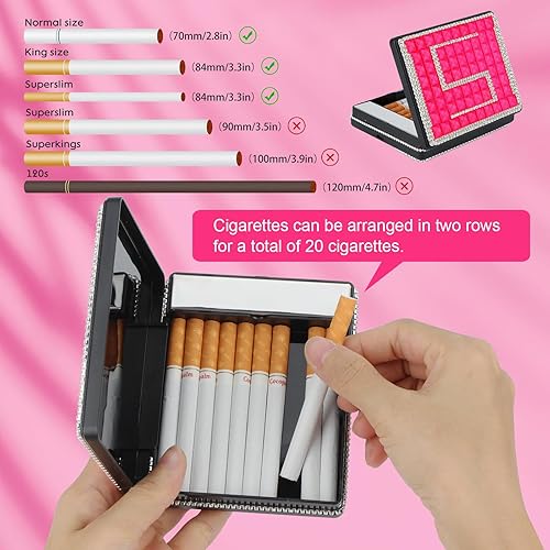 Miniatura 28 de eing Estuche para cigarrillos con encendedor, 20 piezas de 3.307 in, soporte para cigarrillos tamaño King, a prueba de olores/pantalla LED, regalo