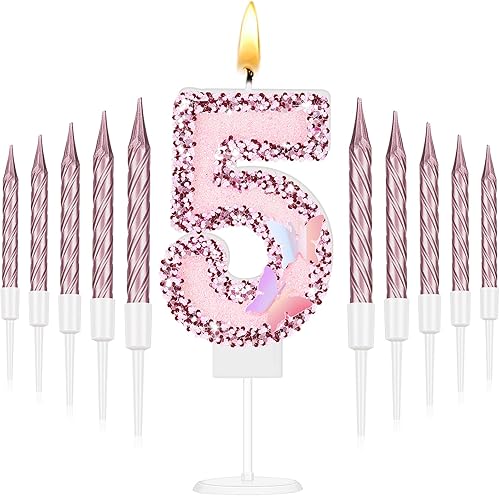 Miniatura 7 de Velas grandes de cumpleaños con purpurina rosa de 2.75 pulgadas, velas numéricas para pasteles de cumpleaños, velas de princesa con número de