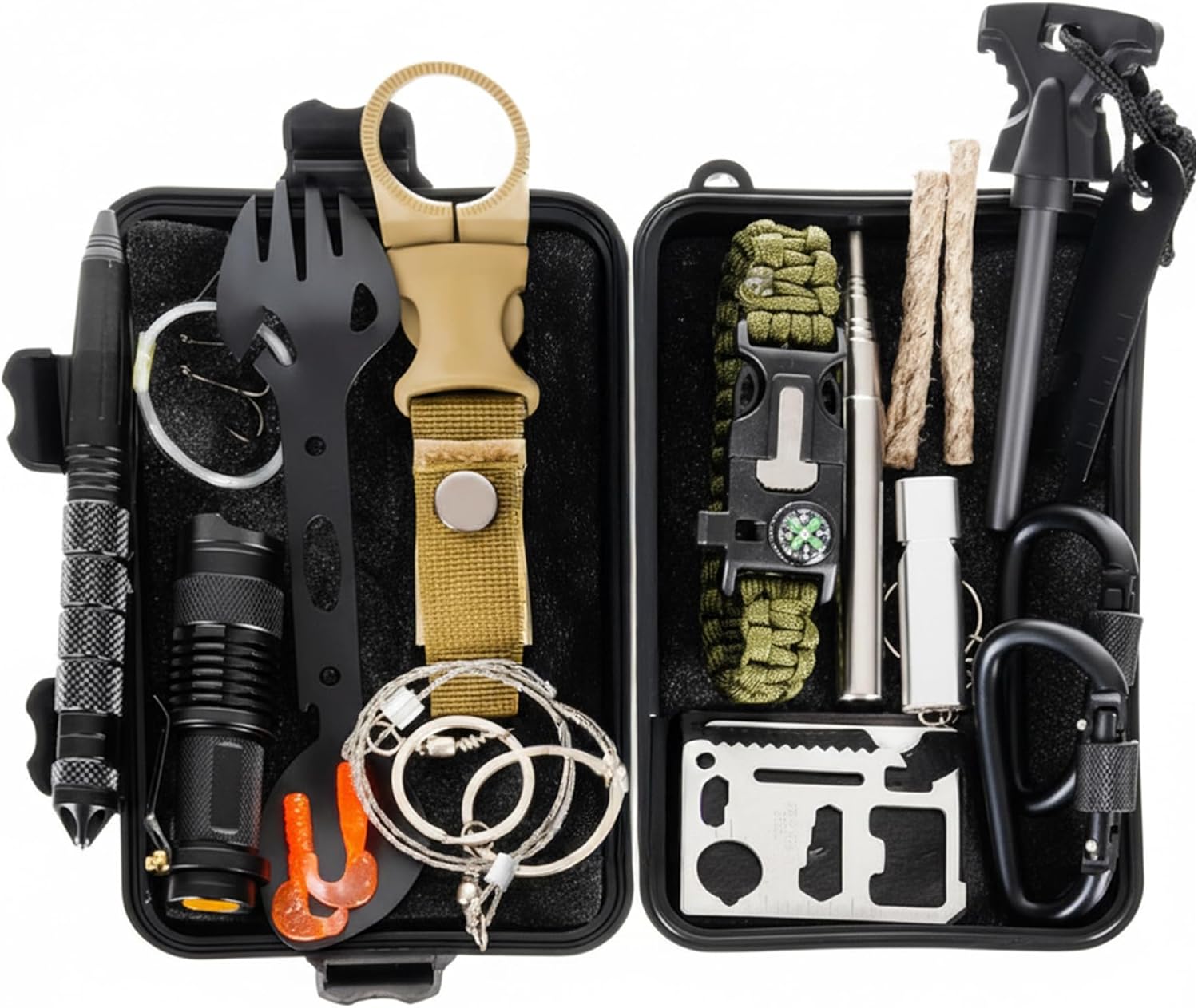 Steel Mule Kit Supervivencia 72 Horas 32 en 1 | Kit Emergencia con Linterna, Brújula, Silbato, Tarjeta Multiusos, Manta Térmica | Militar Profesional Multifuncional | Senderismo, Camping