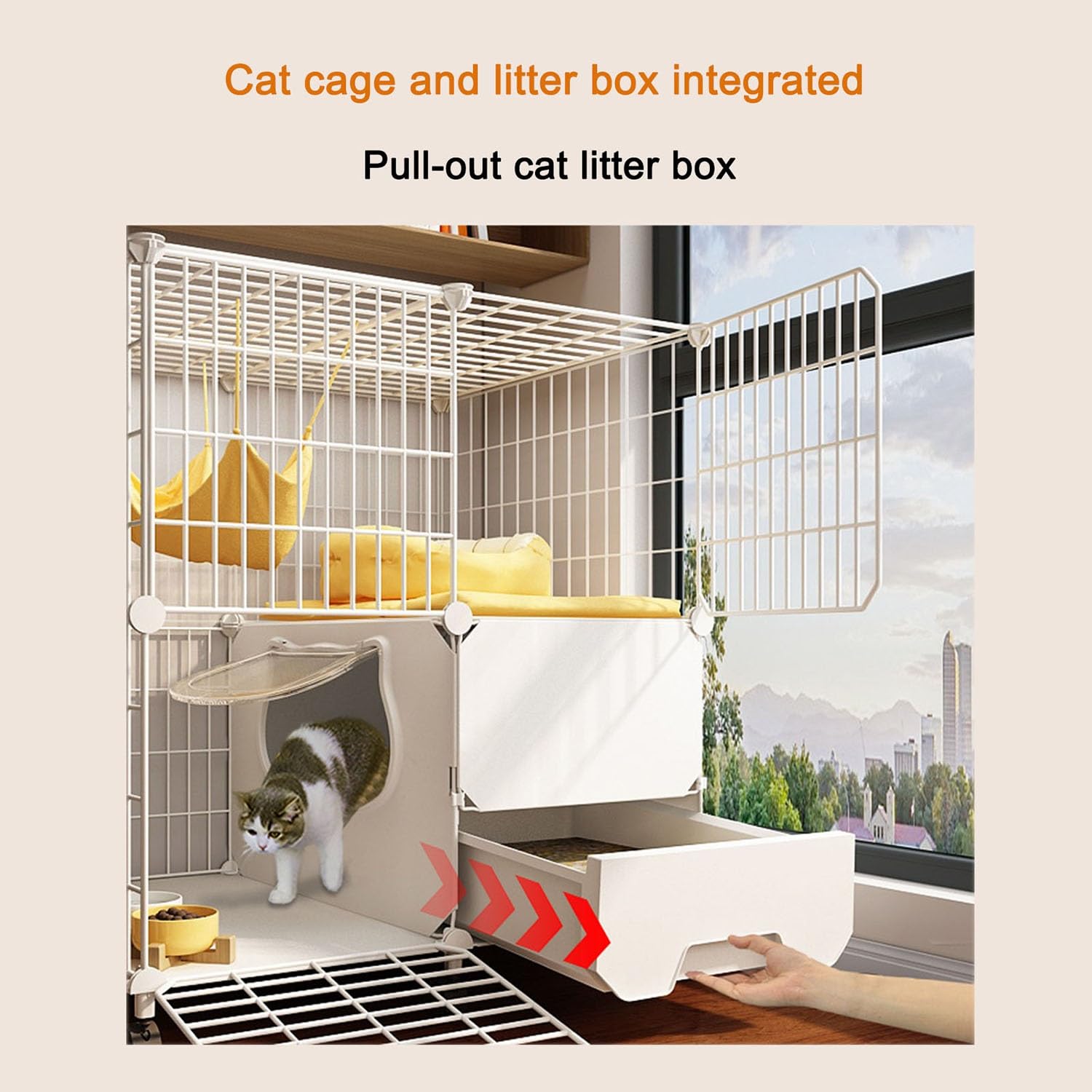 Gabbia per Gatti, Grande Gabbia per Gatti da Interno - Recinto Fai-da-Te per Gatti con lettiera per 1-2 Gatti, furetti, cincillà, Conigli - Spaziosa Recinzione in Filo Metallico 75x39x109 cm