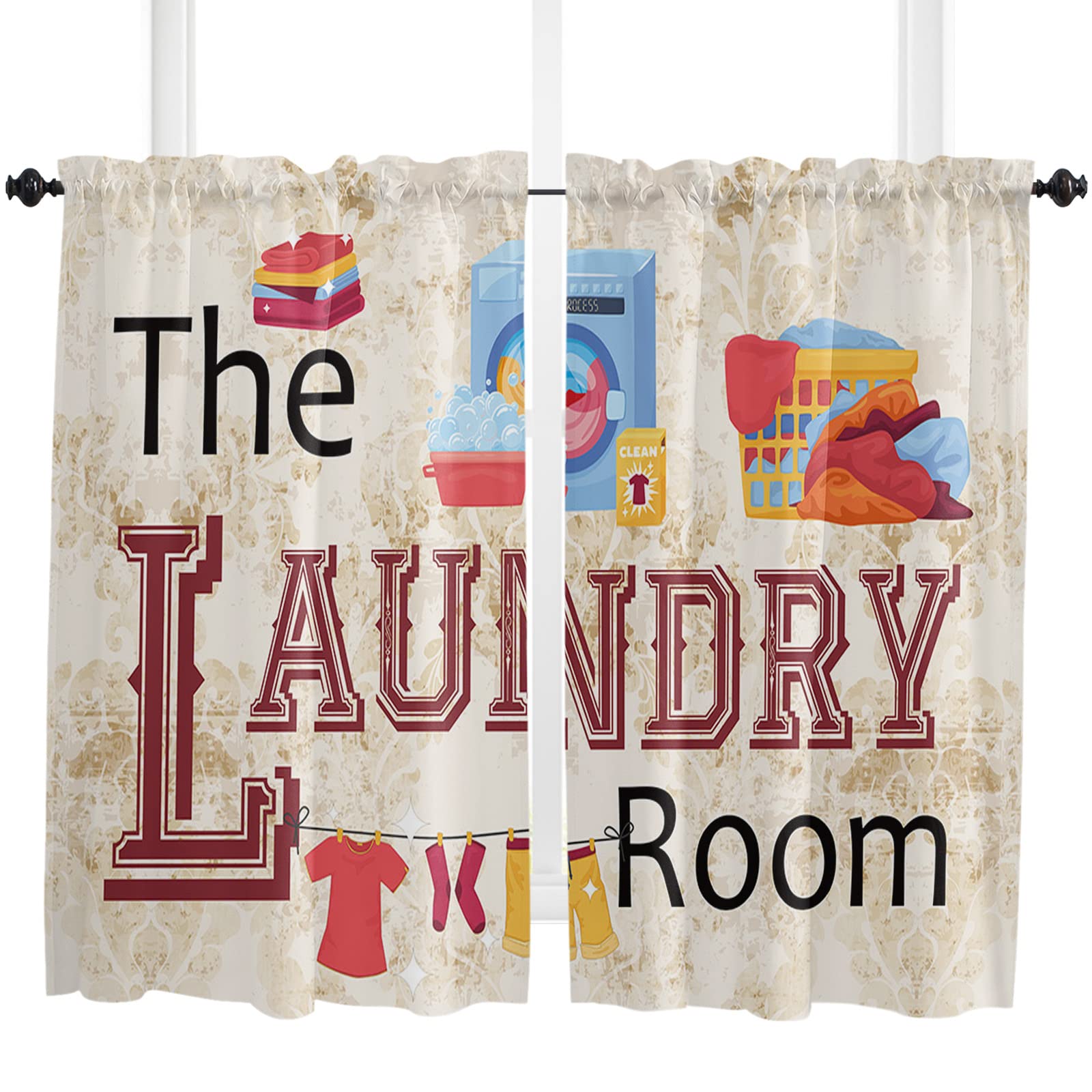 Laundry Room Kitchen Curtain 54 Inch Length,Yellow White Small Short Tiers Curtains Drape,2 Panel Watercolor Window Treatment Rod Pocket Drapery Panels Curtains for Laundry Room/Kitchen Windows 84x54