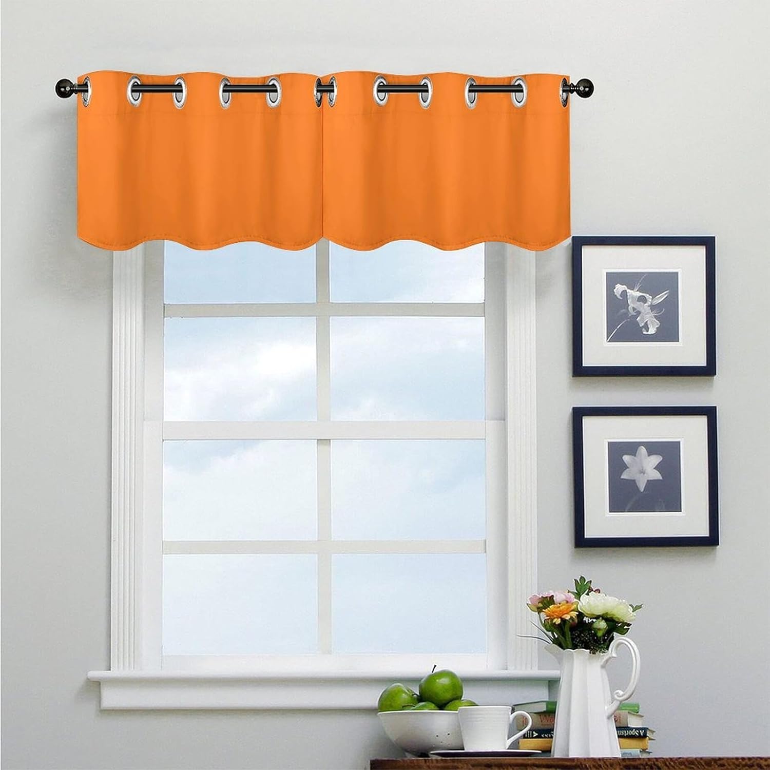 Beauty Burnt Orange Valance for Windows, 2 Pack Kitchen Curtains Modern Home Decor, Soft Blackout Window Curtains for Living Room & Bedroom, 18 X 52 Inch
