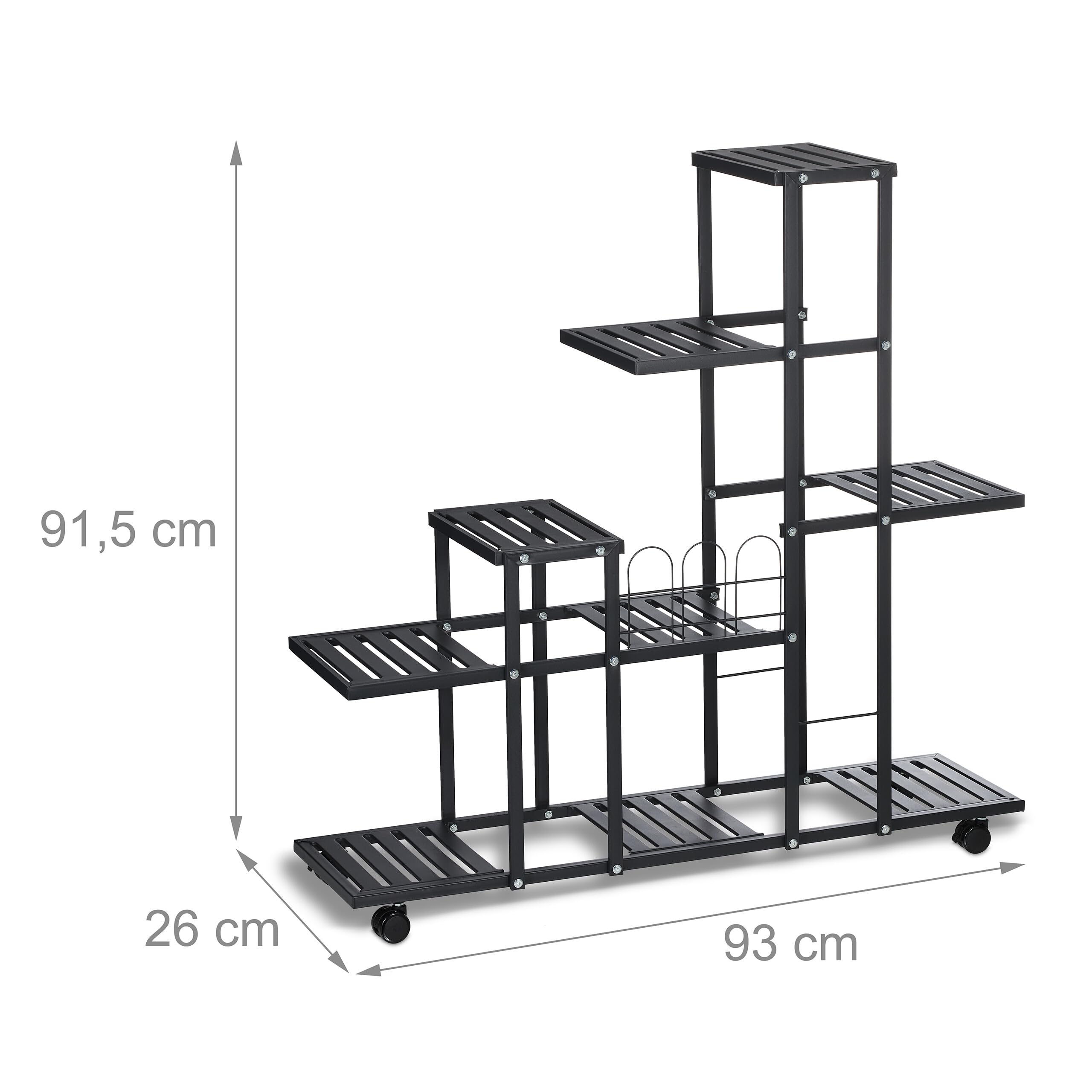 Relaxdays Étagère à Plantes, avec roulettes, 9 emplacements, H x L x P : 91,5 x 93 x 26 cm, pour intérieur, Noire