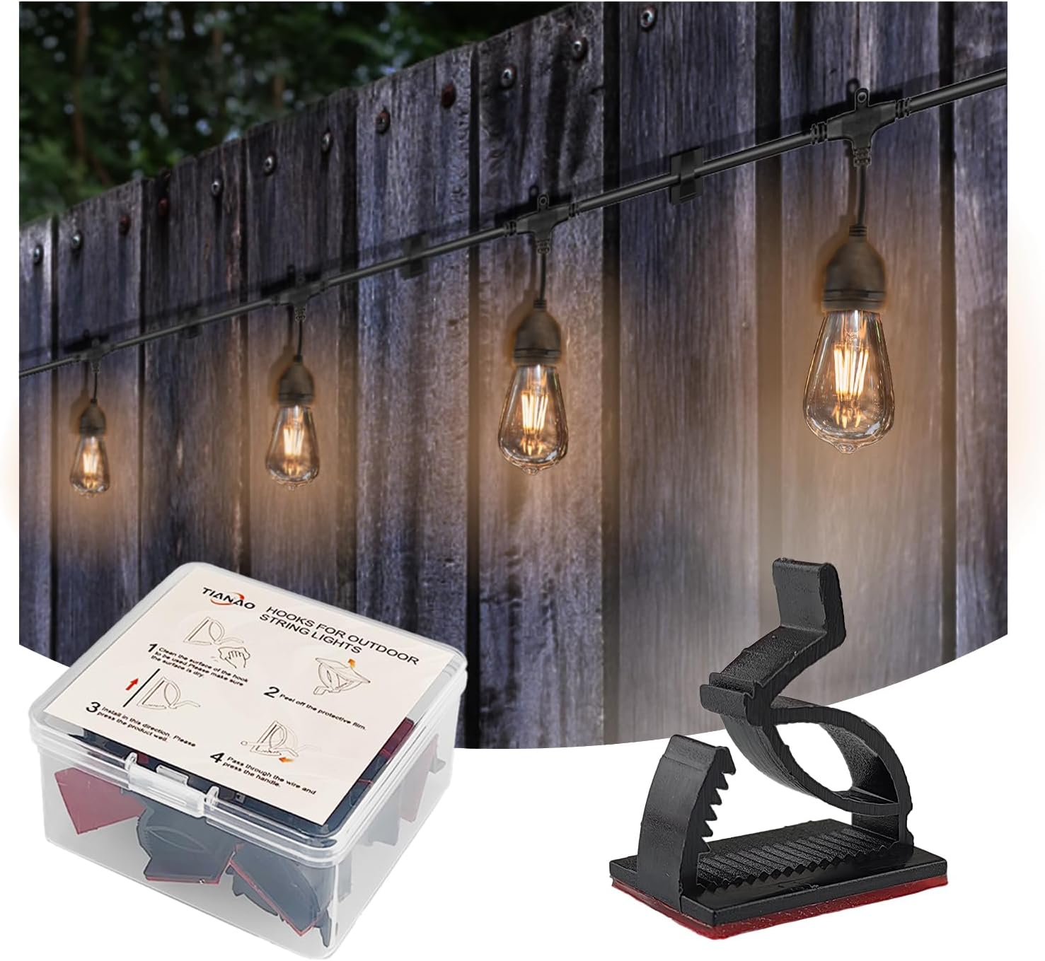TIANAO Outdoor String Lights Hooks Cable Light Clips Cord