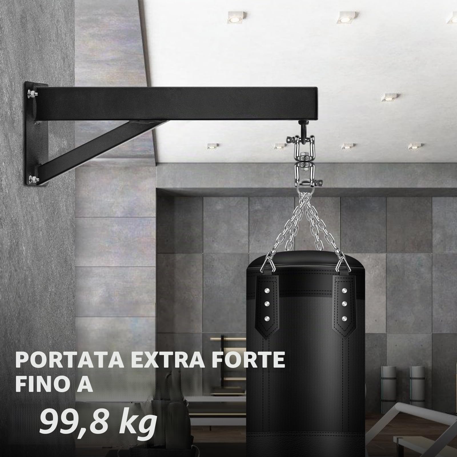 staffa per sacco da boxe, supporto da parete per sacco da boxe pesante, con supporto per appendere fino a 100 kg, rotazione silenziosa per palestra domestica, uso interno ed esterno, per