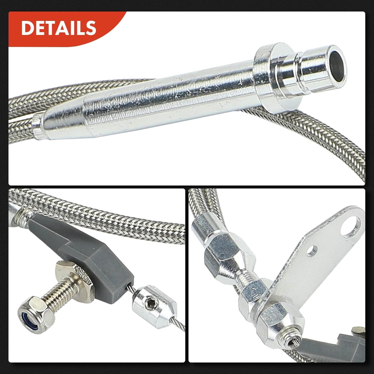 A-Premium Transmission Kick Down Cable Kit - Compatible with All GM, Chevy, Cadillac, Buick, Pontiac TH350 TH-350 Transmission - Braided Stainless Steel Transmission Detent Kickdown Trans Wiring Kit