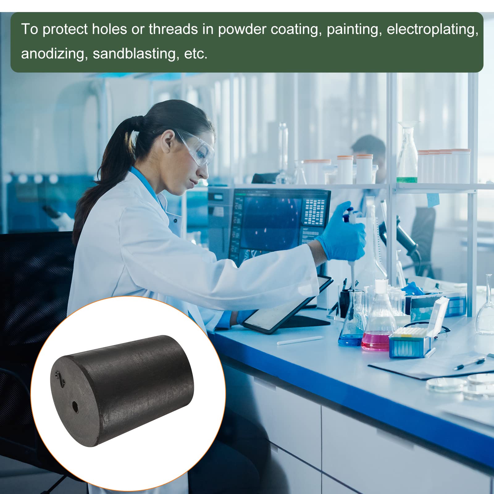 YOKIVE 5Pcs Rubber Stoppers with Hole, Tapered Plugs with High-temperature Resistance | Protect Hole, Great for Lab Industry (Black, 16mm to 20mm) - Image 3