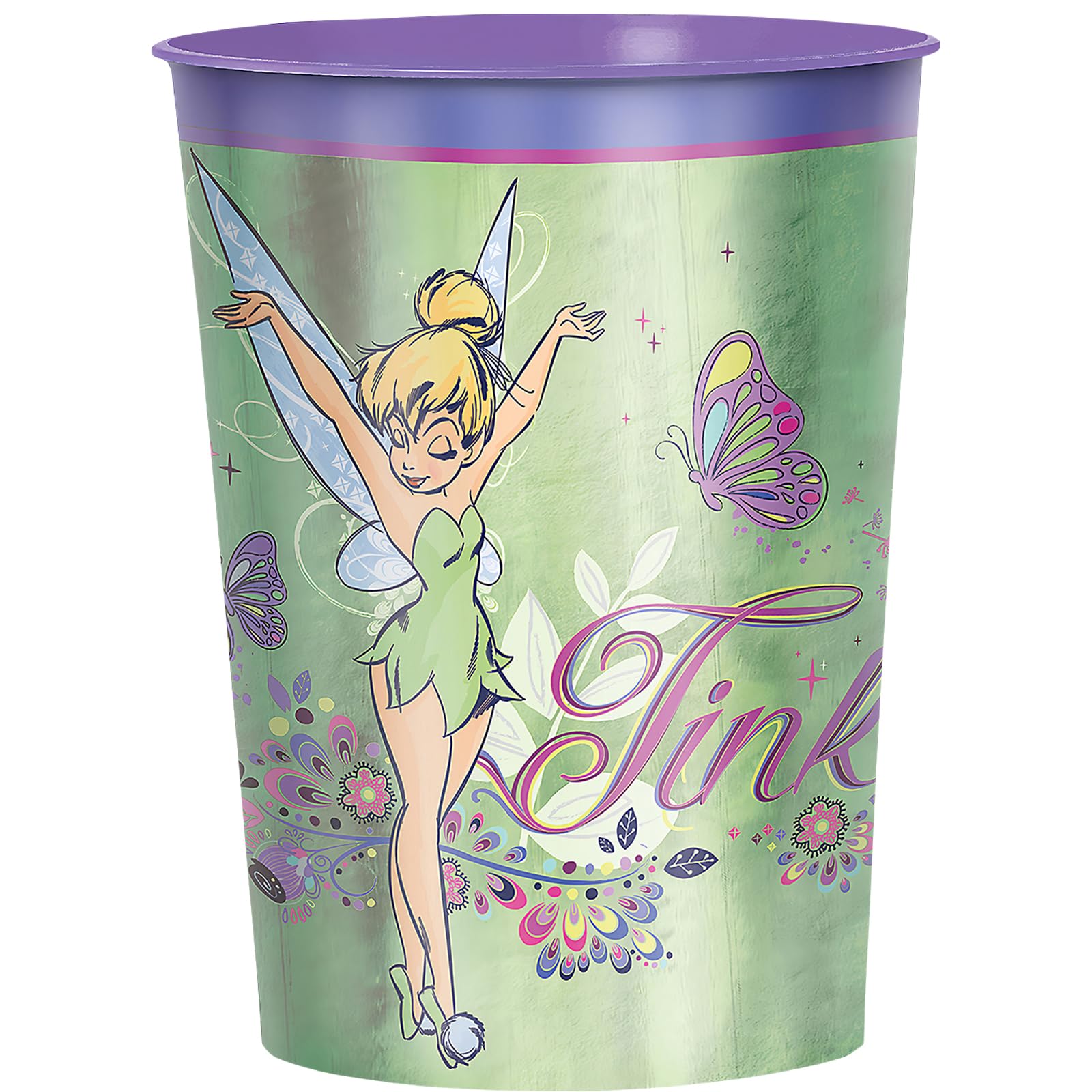 Amscan Multicolor Tinkerbell Metallic Plastic Favor Cup (16oz) Pack of 1 - Ideal for Kids' Parties & Events