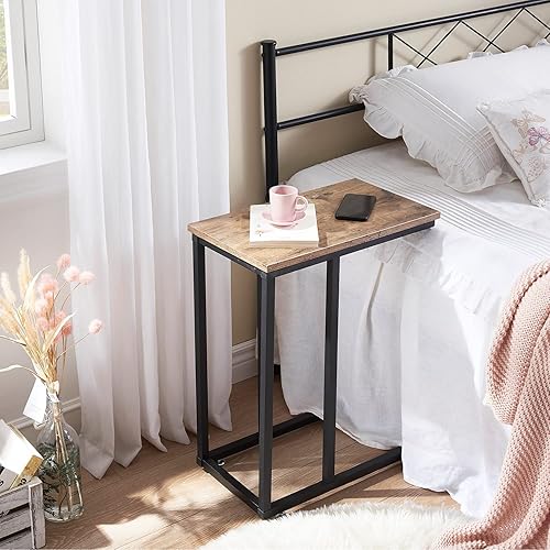 Miniatura 8 de VECELO Mesa auxiliar en forma de C para sofá y cama, bandeja de TV para sala de estar, dormitorio, 2 unidades, color gris