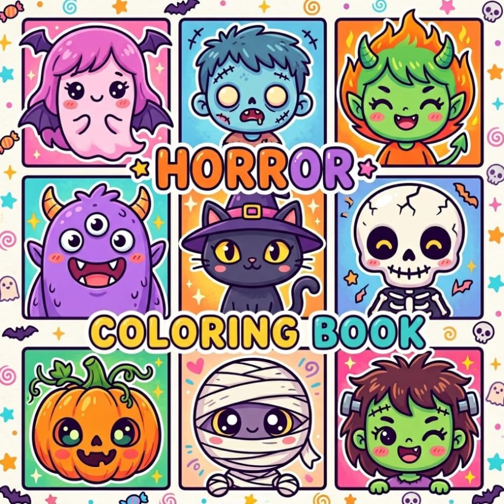 Horror Coloring Book: 50+ Chibi Cute Coloring Journey With Spooky Monsters Halloween Friends Christmas Creeps Ghosts Pumpkins Witches Skeletons And ... Adorable Creepy Cozy Fun And Kawaii Relax