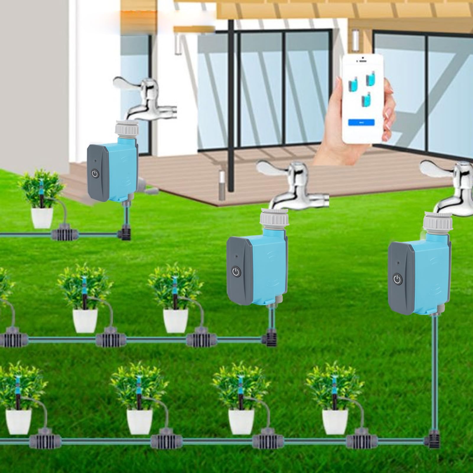SIXRUN Temporizzatore per Irrigatore WiFi POM Temporizzatore per Tubo Intelligente con Gateway Bluetooth da 1 a 8 Kg Pressione da 32 a 140 F Programmazione Remota Irrigazione Temporanea per