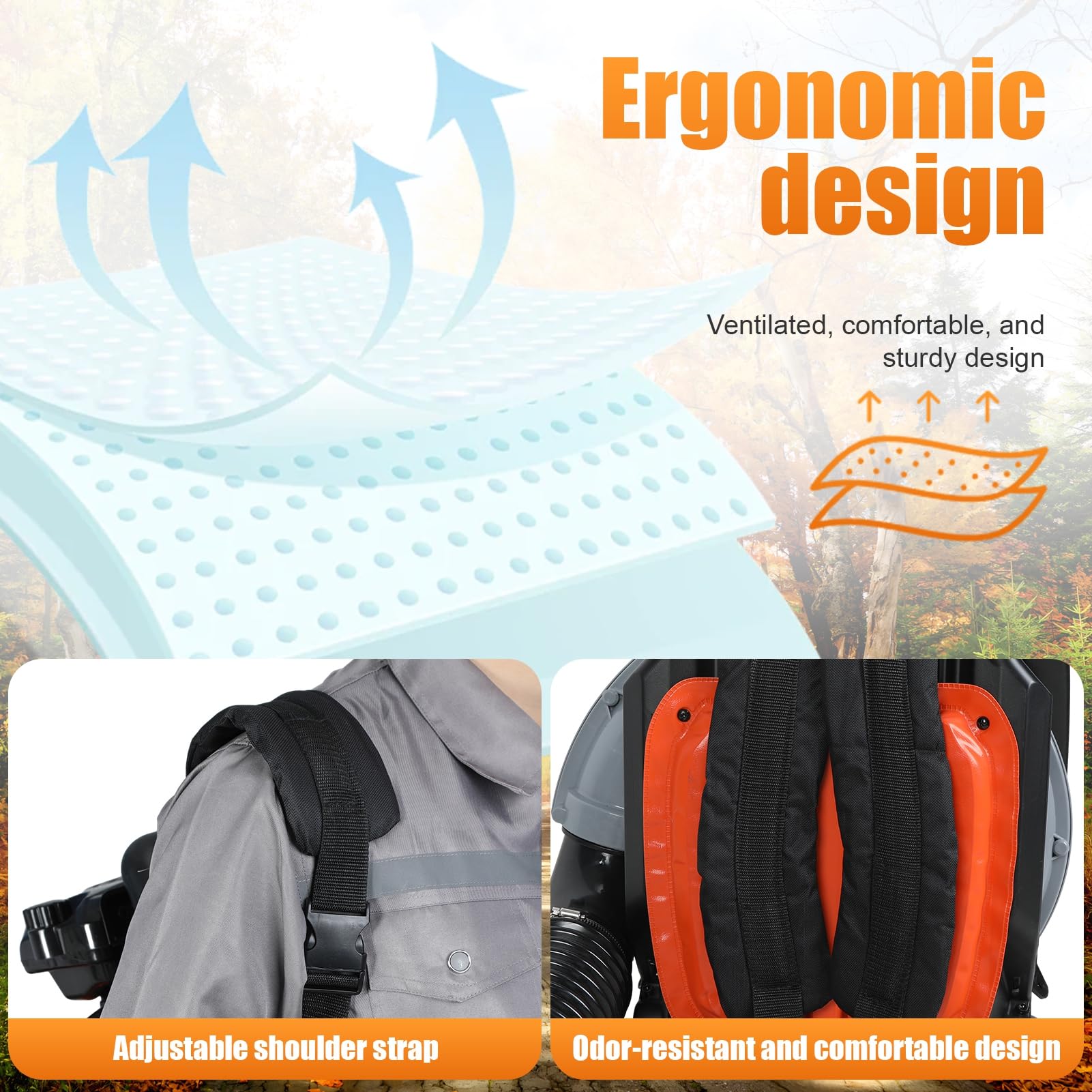 Souffleur de Feuilles Thermique Dorsal à Moteur 2 Temps de 65CC, Souffleur à Essence Haute Vitesse avec Réservoir de 1,7 L de Vent Puissant de 320 km/h pour Jardin et Cour Orange 65cc