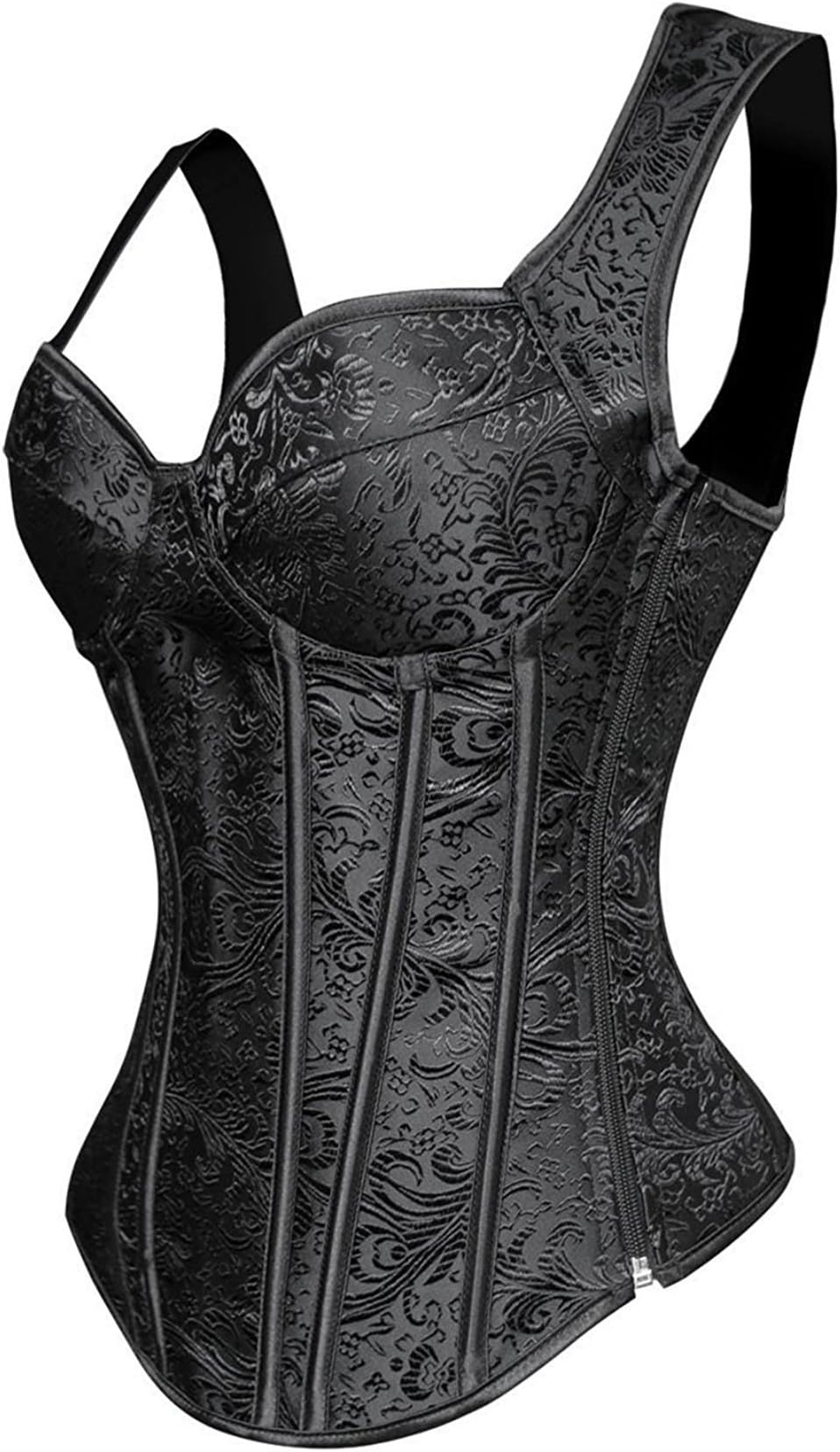 HLGO Strap Corsets Adjustable Back Lace Up Side Zipper Bustier for Women