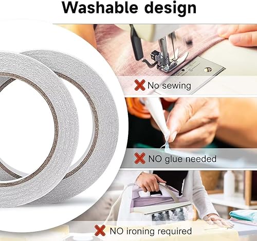 Miniatura 3 de OOTDAY Cinta adhesiva de doble cara, cinta de tela adhesiva, sin coser ni planchar, 22 yardas para envolver globos de regalo (2 rollos, 0.51 pulgada)