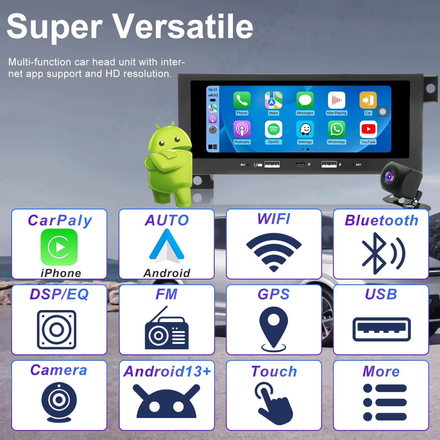 Car Radio for Dodge Ram 1500/2500/3500 1994–2002, Jeep Wrangler 1997-2002, Grand Cherokee 1993-1998, Dakota 1987-2000, Caravan 1984-2000, 6.86" Touchscreen Stereo Carplay Android Auto GPS FM BT Camera