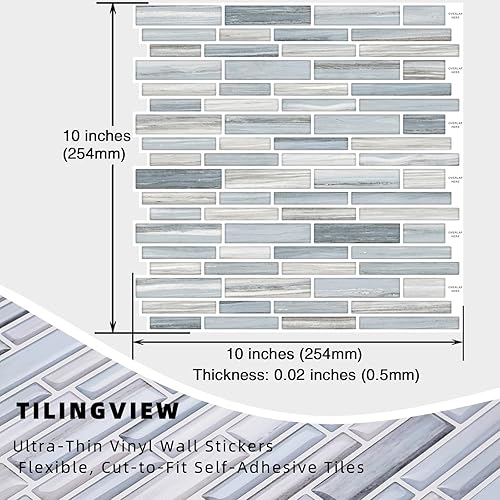 Miniatura 10 de Tilingview 10 azulejos de vinilo para salpicaduras de cocina, azulejos autoadhesivos de plástico, calcomanías de pared de PVC (azul gris espiga)