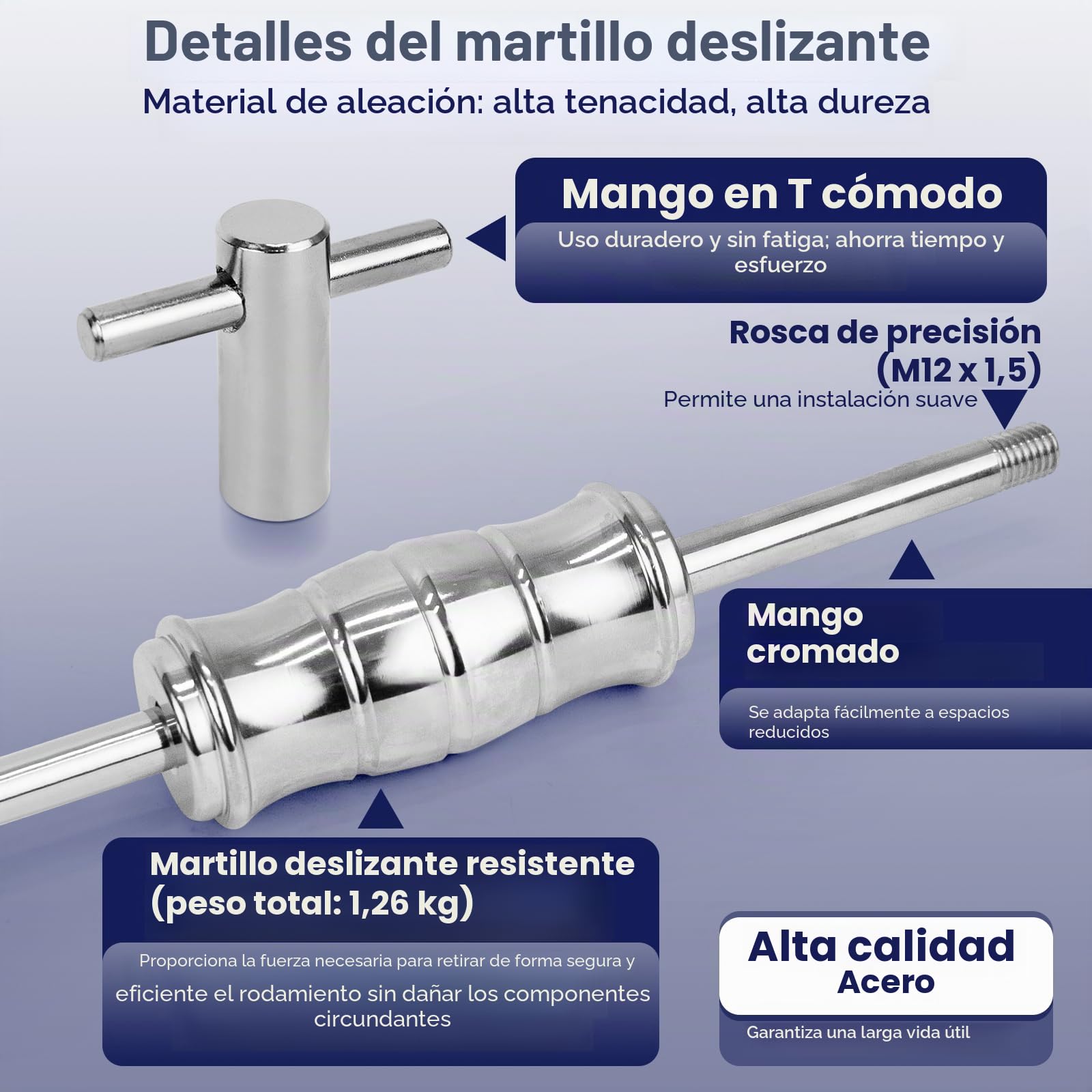 Extractor de Rodamientos Interior Mejorado, Juego de Extractor Interior con Martillo Deslizante y Extractor de Dos Brazos, Martillo Deslizante con 8 Mandriles Expansibles 8–32 mm, Extractor Cojinetes