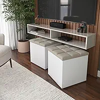 Kit Puff Baú Suede Decorativo Organizador Sala Quarto Escritório (Areia)
