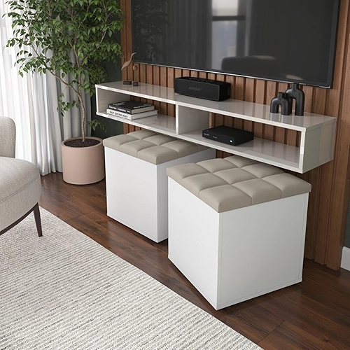 Kit Puff Baú Suede Decorativo Organizador Sala Quarto Escritório (Areia)