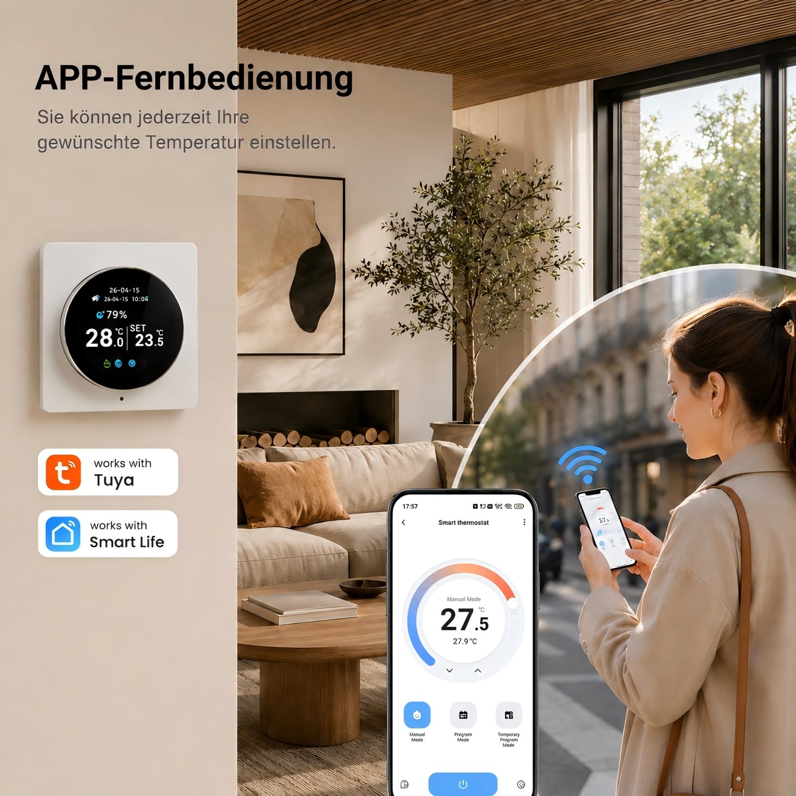 Raumthermostat Elektrische Fußbodenheizung Drehregler mit externer Sensor | Programmierbar Digital Thermostat Fussbodenheizung Unterputz WLAN Smart,für Alexa Google Home Assistant Tuya Smart Life,16A