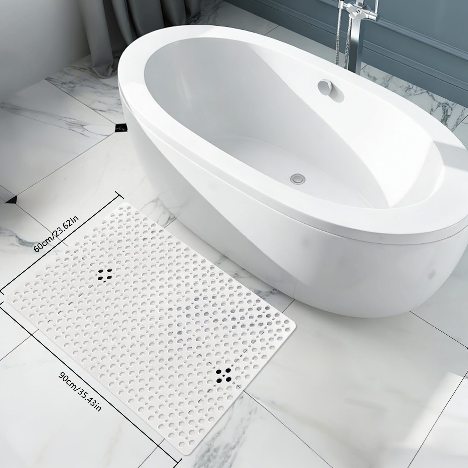 Alfombra de ducha antideslizante, gran alfombra de baño cuadrada, 60 x 90 cm, con ventosas, alfombra de bañera antibacteriana lavable para la ducha
