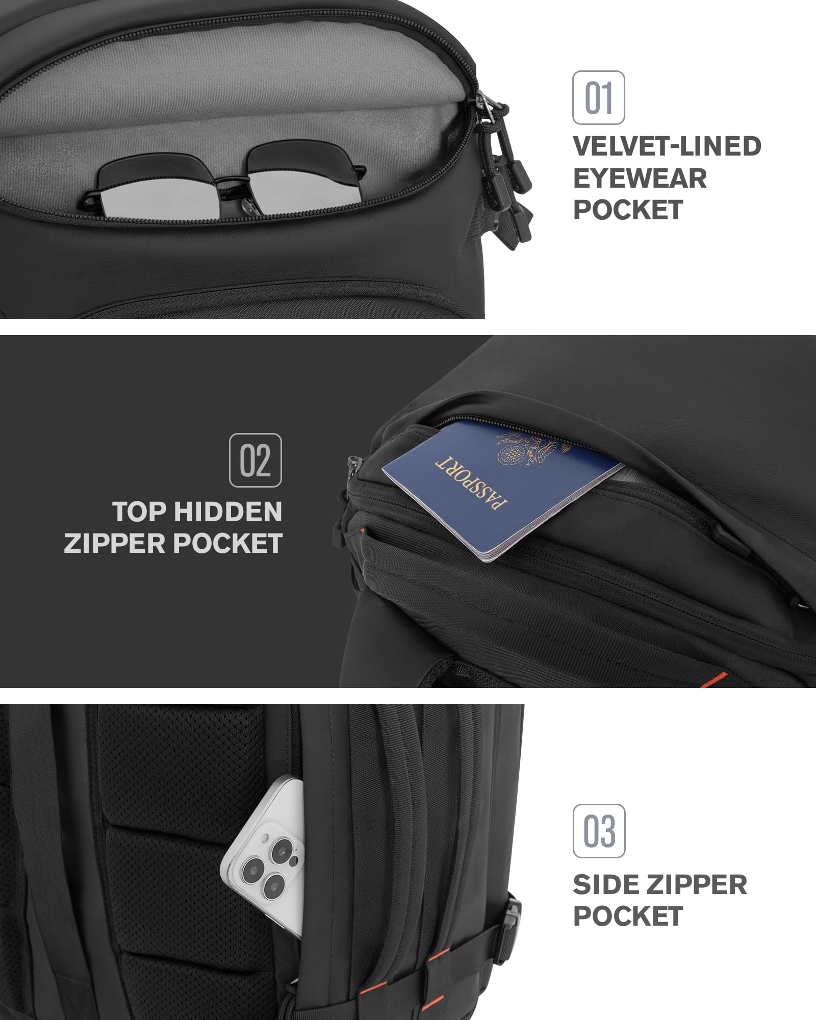 Tolaccea Handgepäck Rucksack, 40L Groß Reiserucksack, TSA Freundlich Laptop Rucksack für 15,6 Zoll, Wasserdichter Travel Backpack Herren Damen mit Drei Packwürfel für Business Reise Arbeit Urlaub | Extra 3 Packwürfel, 7 l Nass-Trocken-Tasche, 180°-Öffnung