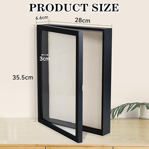 Miniatura 7 de Marco de caja de sombra de 11 x 14, cajas de sombra grandes, marcos de flores, caja de sombra profunda negra con parte trasera de lino y pasadores