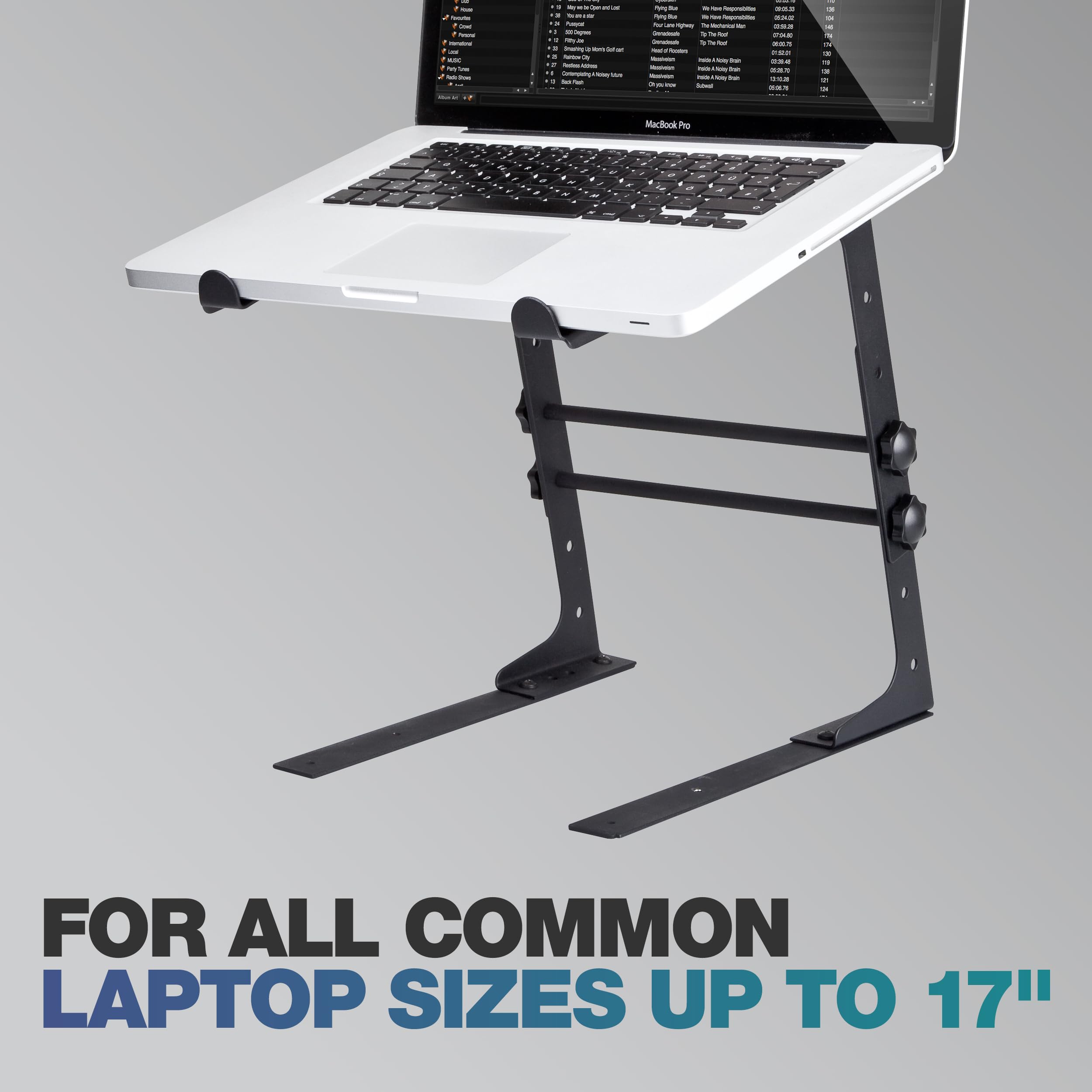 Reloop Laptop Stand V.2 - pour tous les ordinateurs portables actuels jusqu'à 17", antidérapant et résistant aux vibrations, pouvant être monté sur des consoles, noir