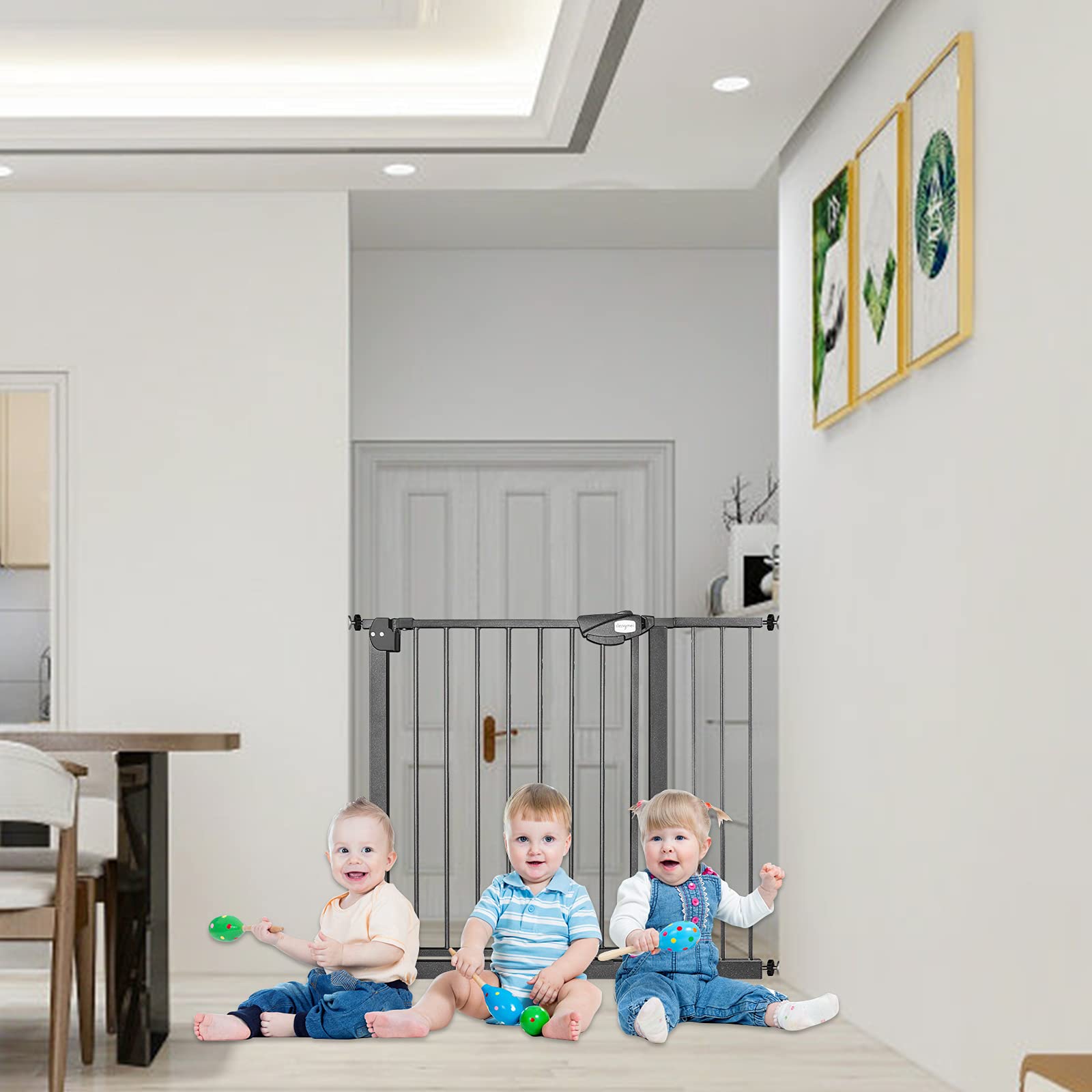 HENGMEI Barrera de Seguridad de Niños para Puertas extensible de metal 95-105cm Auto Close, Sin Taladrar, Negro