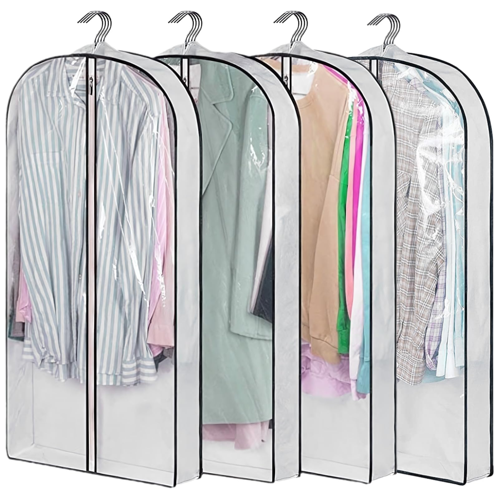 YOFAPA 4 Pcs Garment Bags for Hanging Clothes, 39.4 in Clothes Covers Protector Bags with 3.9 in Gusset, Dustproof Moth Proof Suit Covers with Visible Window