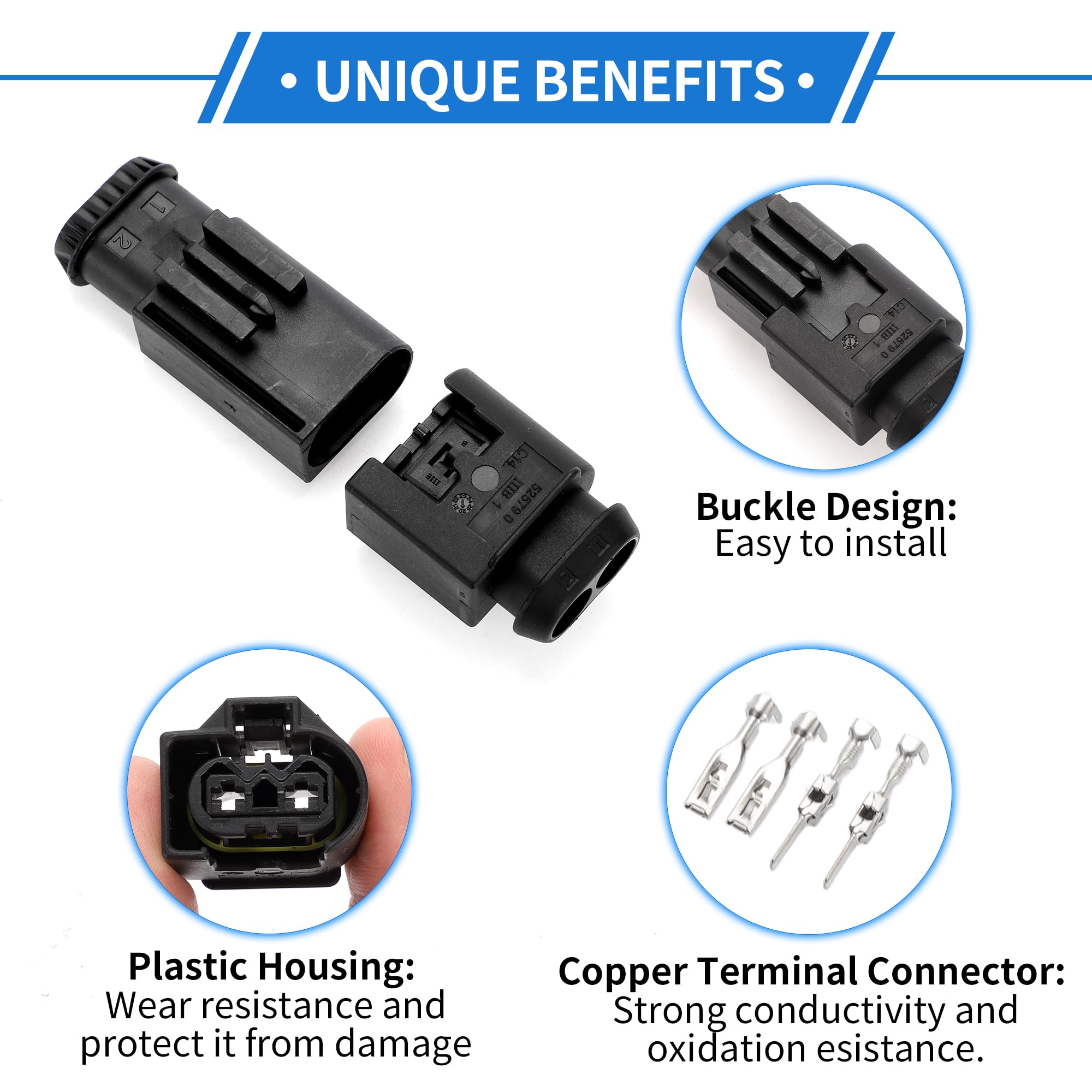 2 Pin Air Pump Connector Stecker-Set Für Mercedes-Benz 1 Set | Schwarz, Kunststoff, Verzinntes Kupfer, Wasserdicht, 3,5 Mm Serie, Männlich & Weiblich, Max 14V, 1.5-10A