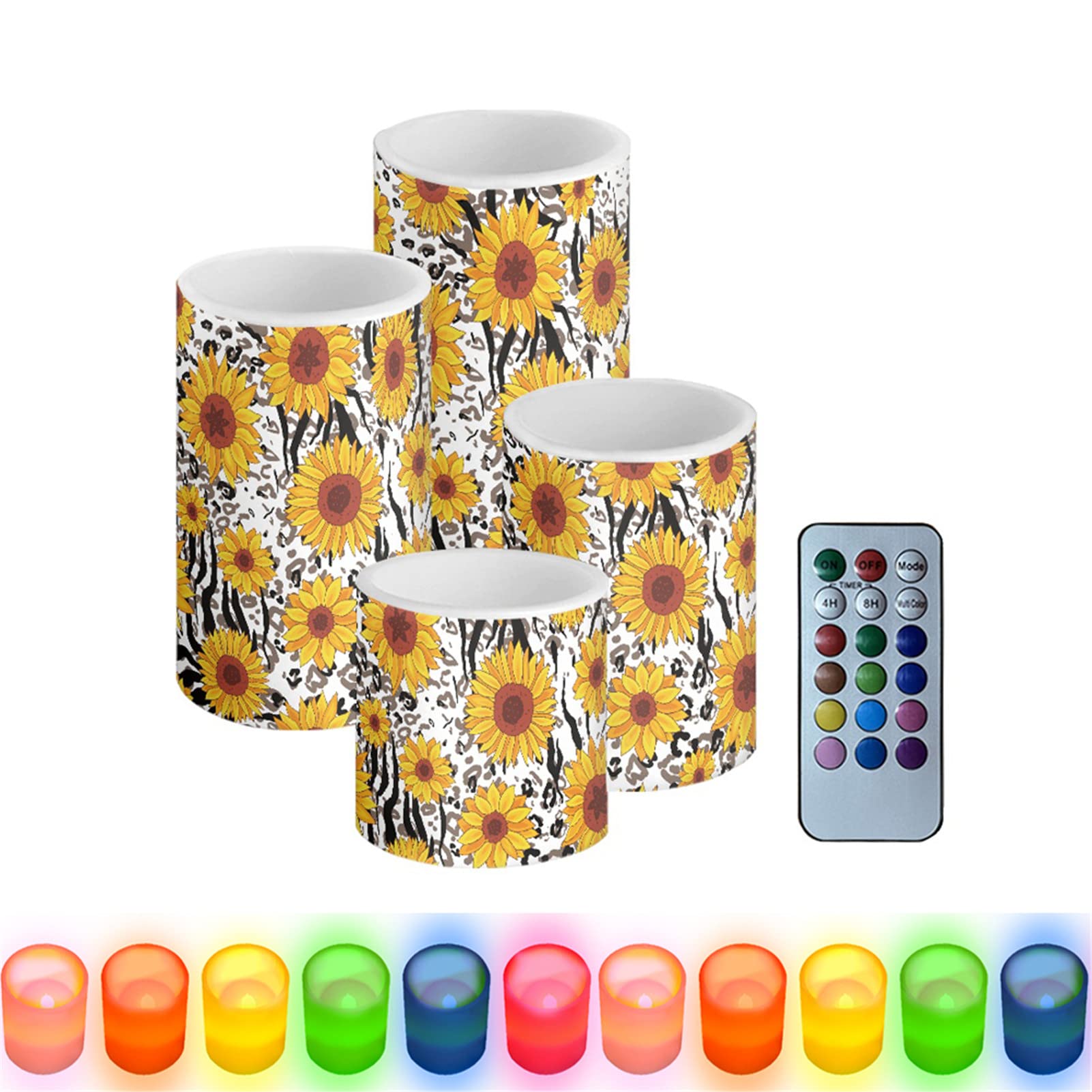 HUGS IDEA Candele LED a pilastri e votivi a batteria con fiamma tremolante e timer [arcobaleno - telecomando]
