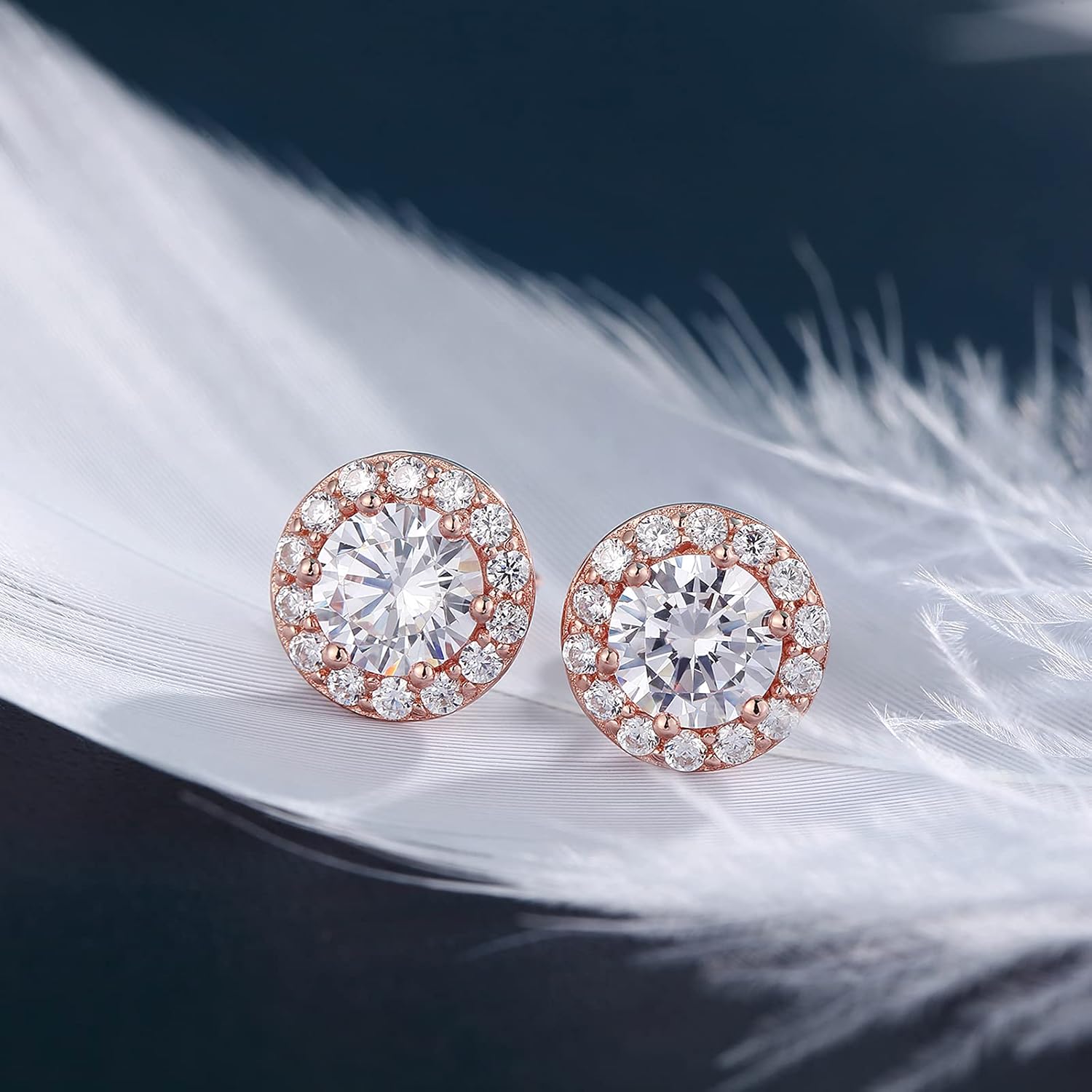 Halo Stud Earrings for Women 925 Sterling Silver Cubic Zirconia Earrings - Image 6