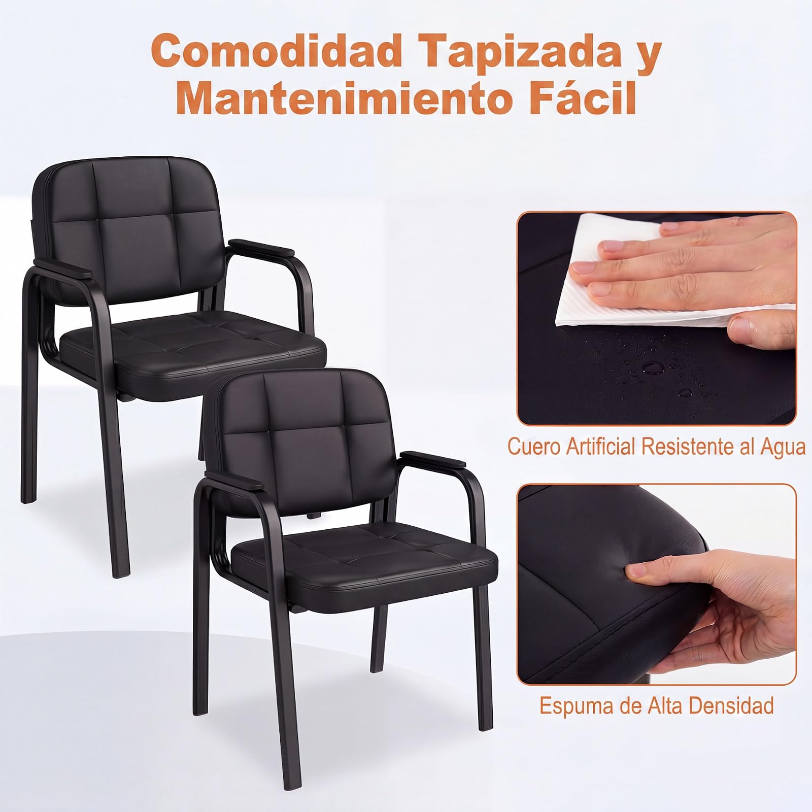 KOMFOTTEU Juego de 2 Sillas de Reuniones con Asiento Tapizadao, Marco Metal
